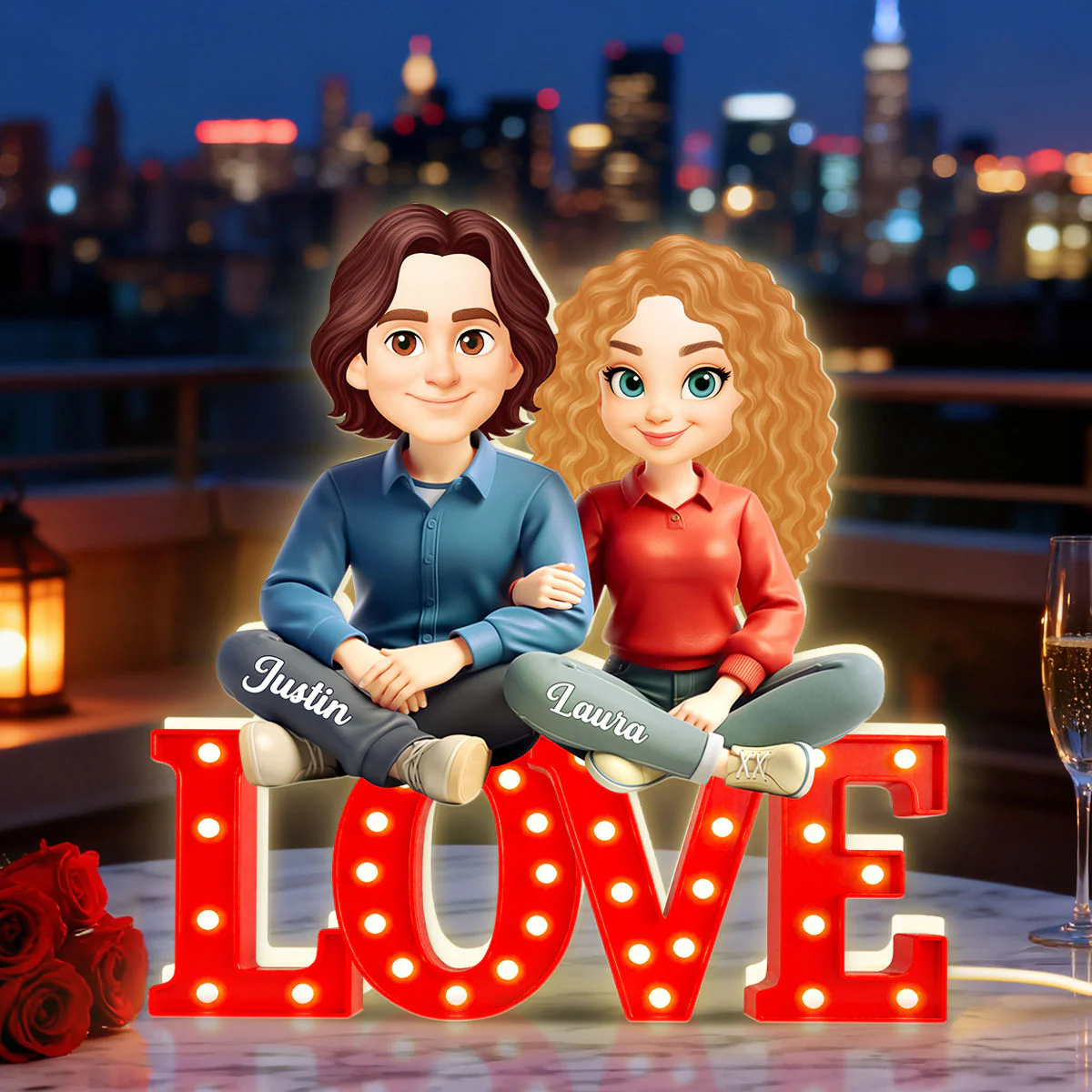 Love Couple Sitting Together - Personalized Light Box - Gift for Couple, for Him, for Her - Image 5