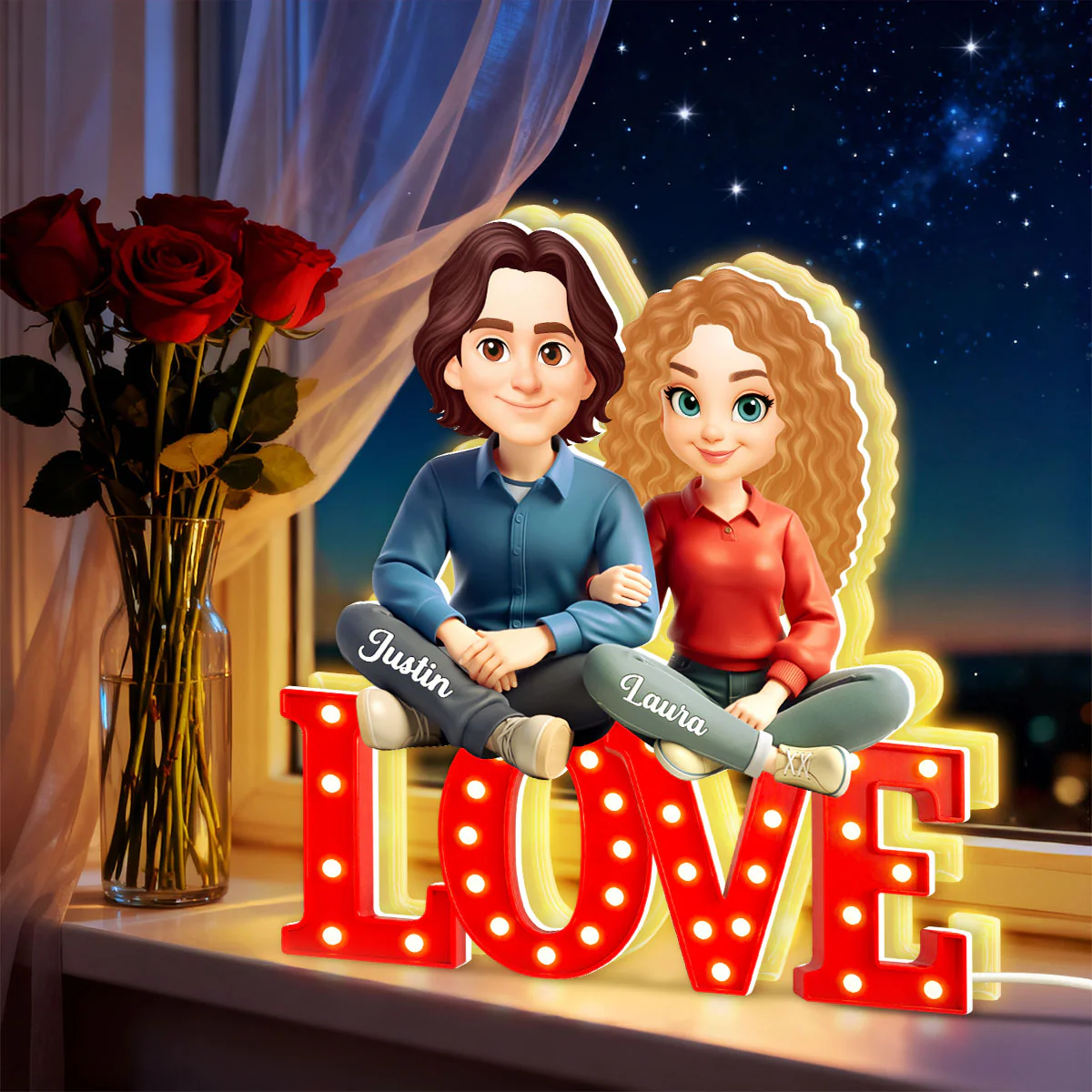 Love Couple Sitting Together - Personalized Light Box - Gift for Couple, for Him, for Her - Image 6