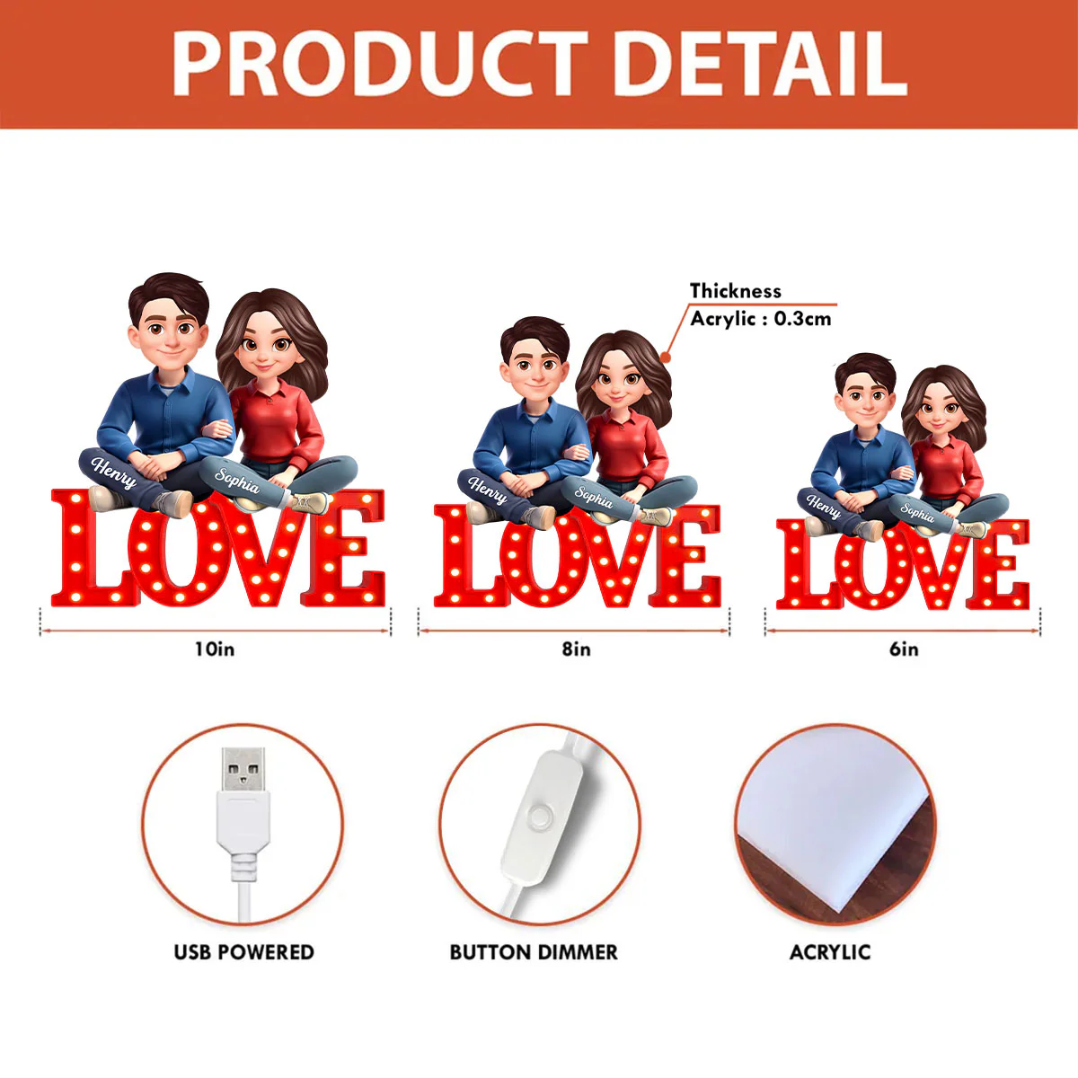 Love Couple Sitting Together - Personalized Light Box - Gift for Couple, for Him, for Her - Image 7