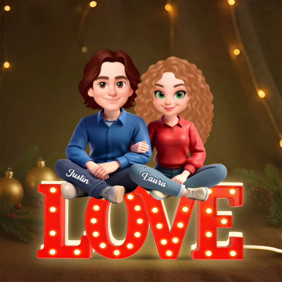 Love Couple Sitting Together - Personalized Light Box - Gift for Couple, for Him, for Her - Image 8