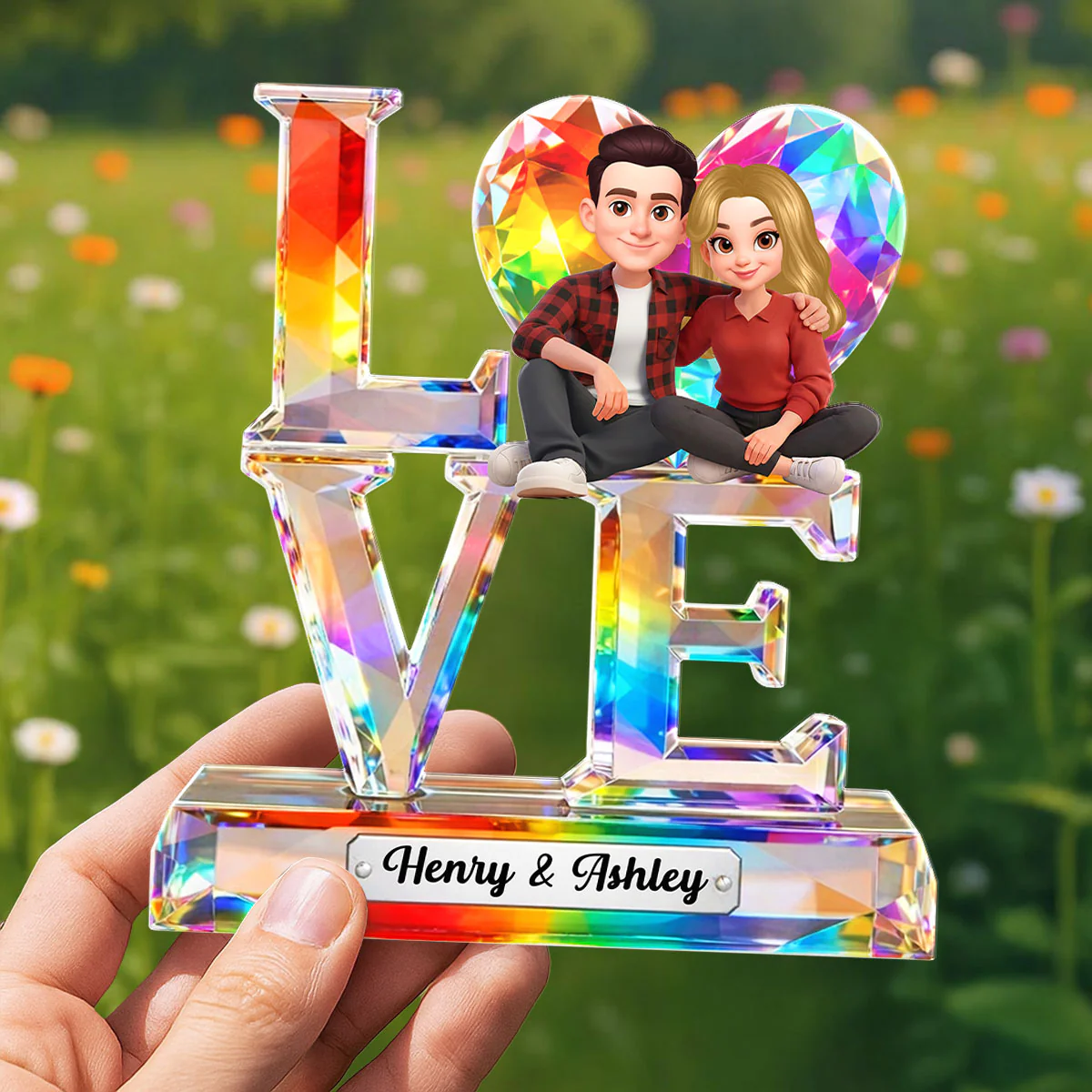 Love Couple Valentine Crystal Pattern - Personalized Acrylic Block Plaque - Anniversary, Valentine's Day Gift, Gift For Him, Gift For Her - Image 4