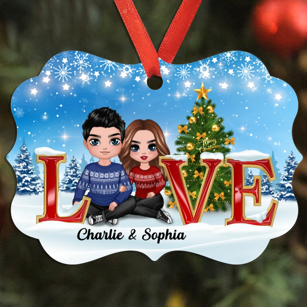 LOVE Embracing Couple Personalized Christmas Ornament - Image 4