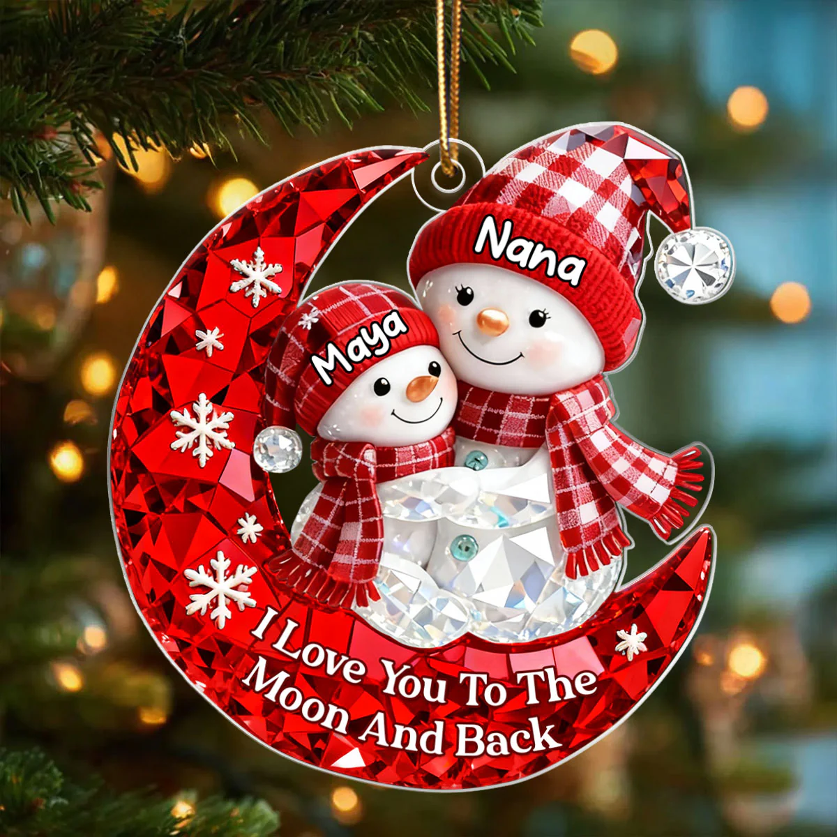 Love Grandkid to the Moon and Back 3D Crystal Effect - Personalized Acrylic Ornament - Christmas Gift for Grandma, Grandkids