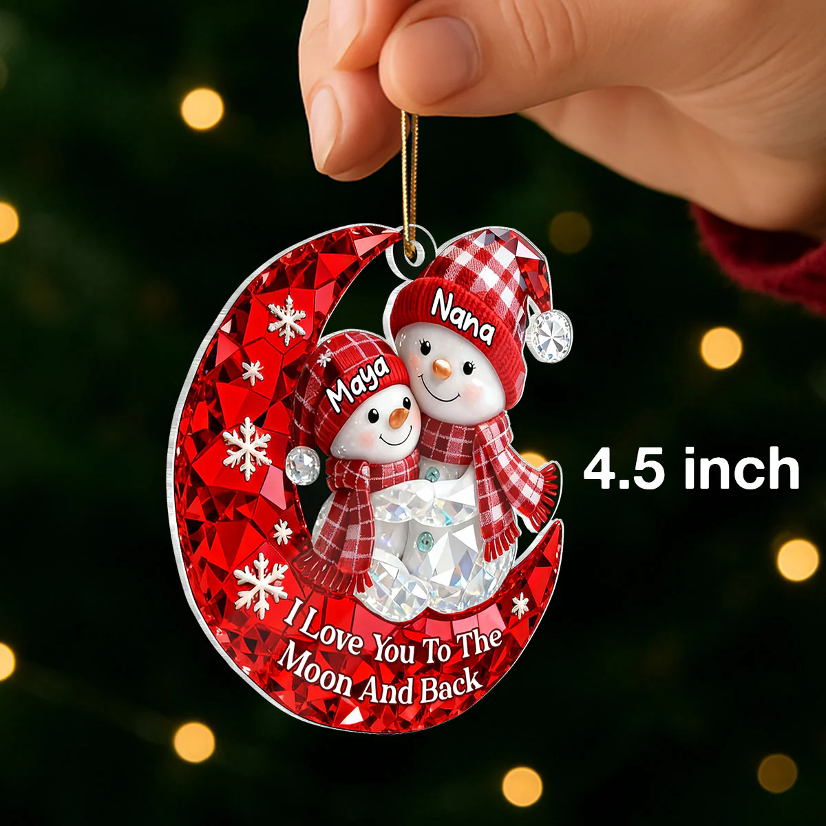 Love Grandkid to the Moon and Back 3D Crystal Effect - Personalized Acrylic Ornament - Christmas Gift for Grandma, Grandkids - Image 2