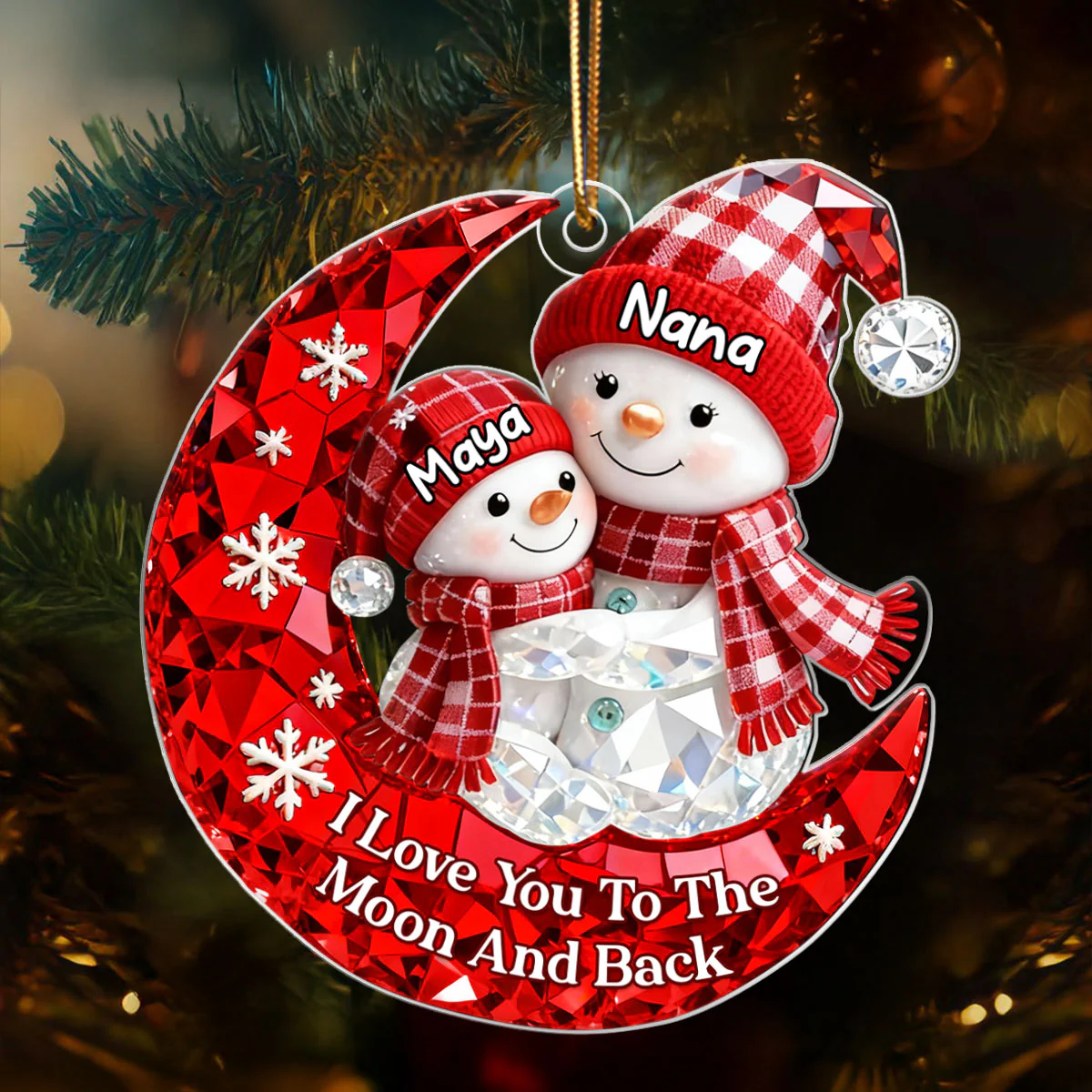 Love Grandkid to the Moon and Back 3D Crystal Effect - Personalized Acrylic Ornament - Christmas Gift for Grandma, Grandkids - Image 3