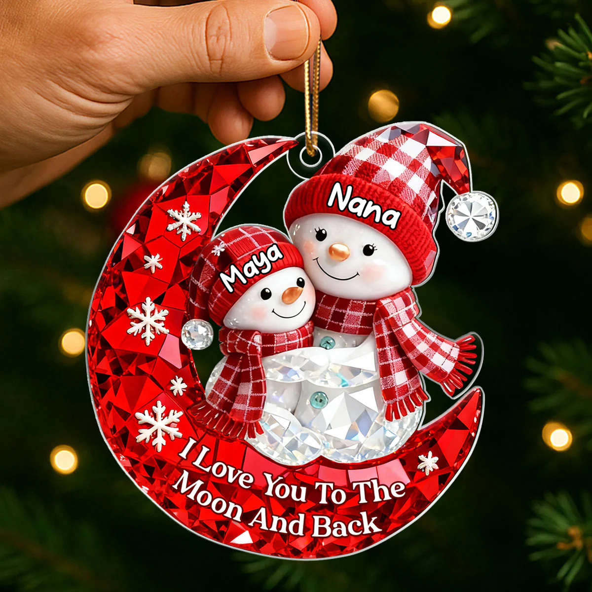 Love Grandkid to the Moon and Back 3D Crystal Effect - Personalized Acrylic Ornament - Christmas Gift for Grandma, Grandkids - Image 4