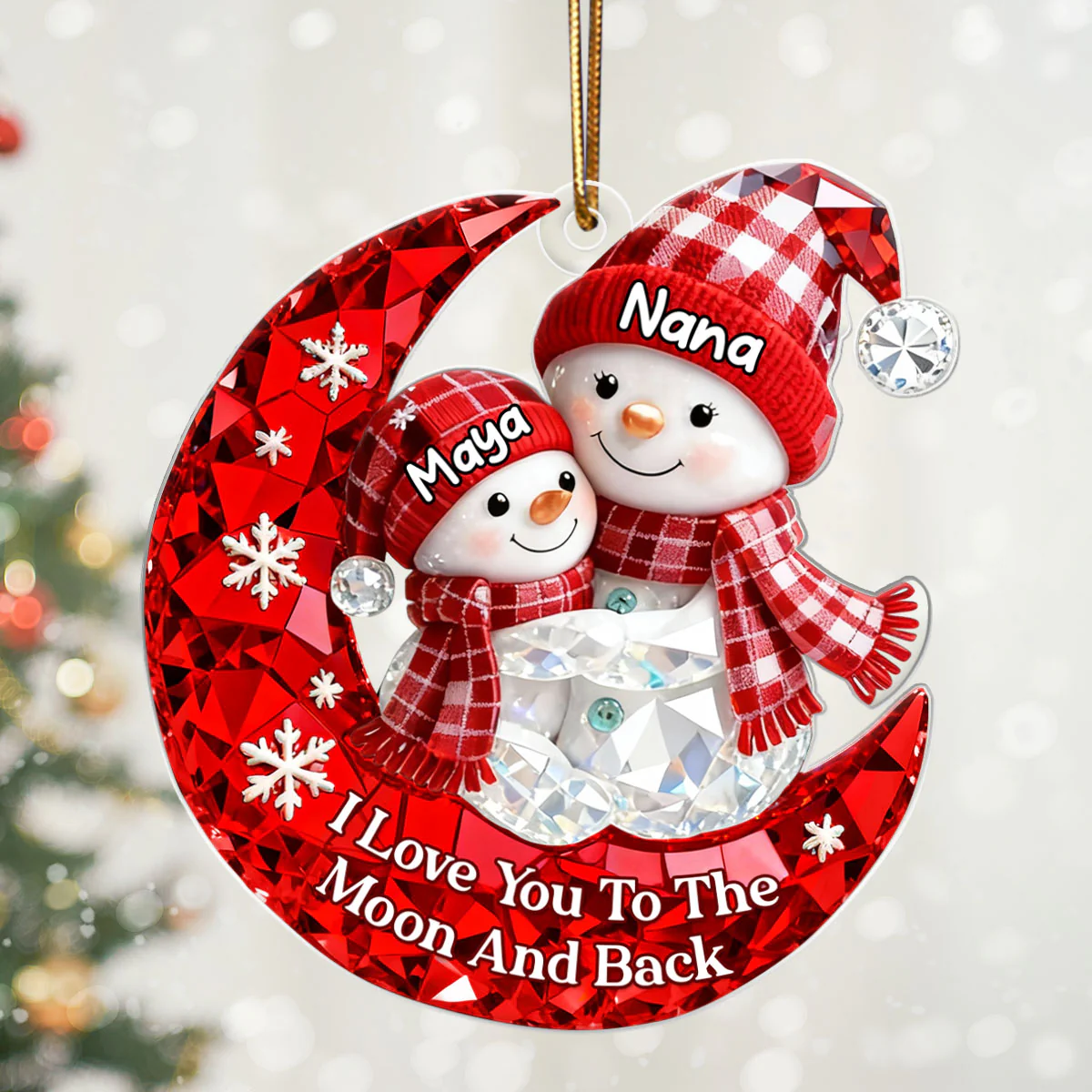 Love Grandkid to the Moon and Back 3D Crystal Effect - Personalized Acrylic Ornament - Christmas Gift for Grandma, Grandkids - Image 5