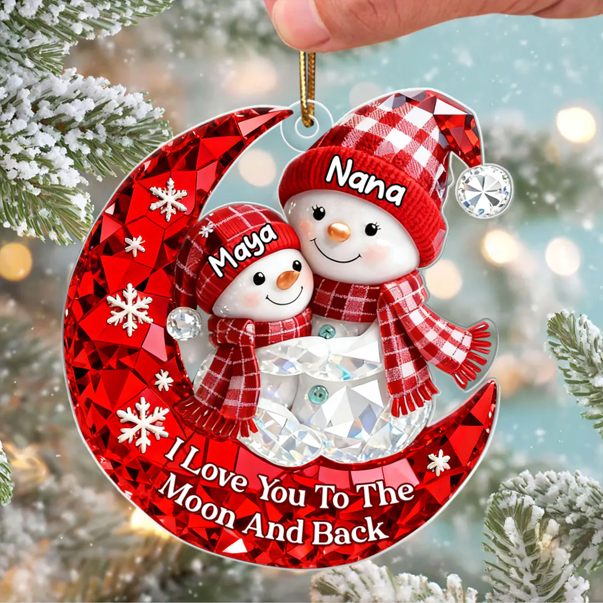 Love Grandkid to the Moon and Back 3D Crystal Effect - Personalized Acrylic Ornament - Christmas Gift for Grandma, Grandkids - Image 7