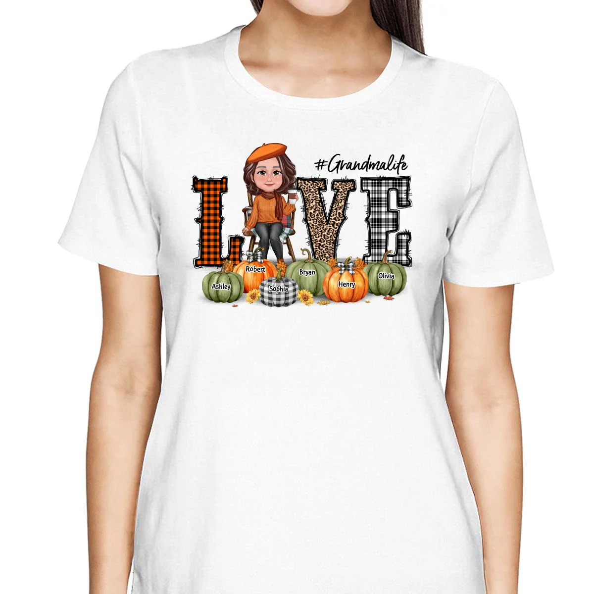 LOVE Grandma Life Fall Season Pumpkin Names Personalized Shirt - Image 2