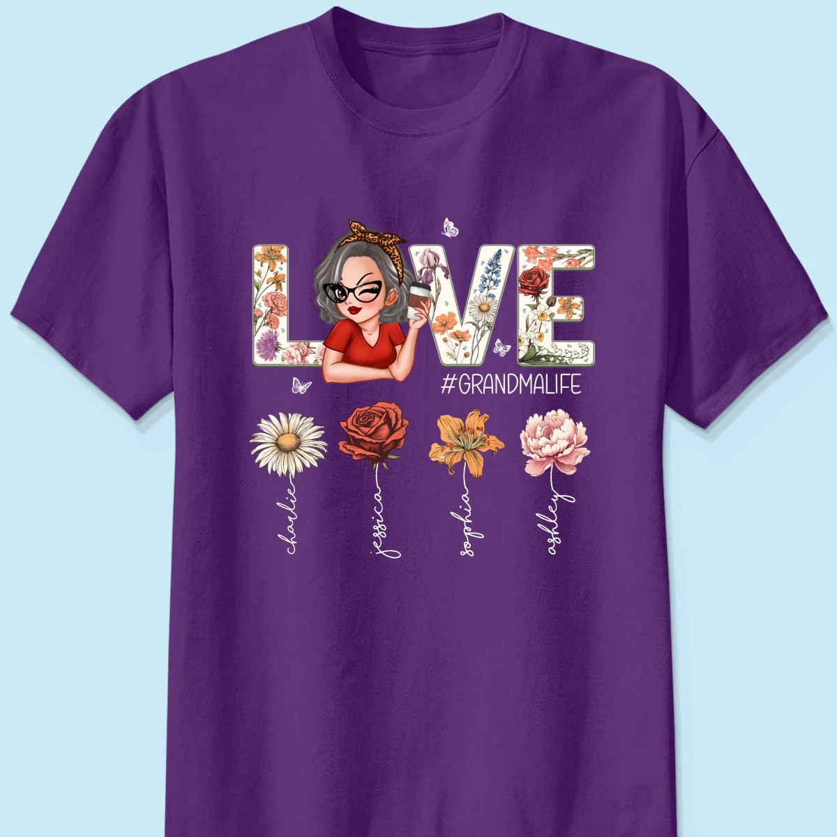 Love Grandma Life Vintage Birth Flowers With Kids Names Personalized Shirt - Image 10