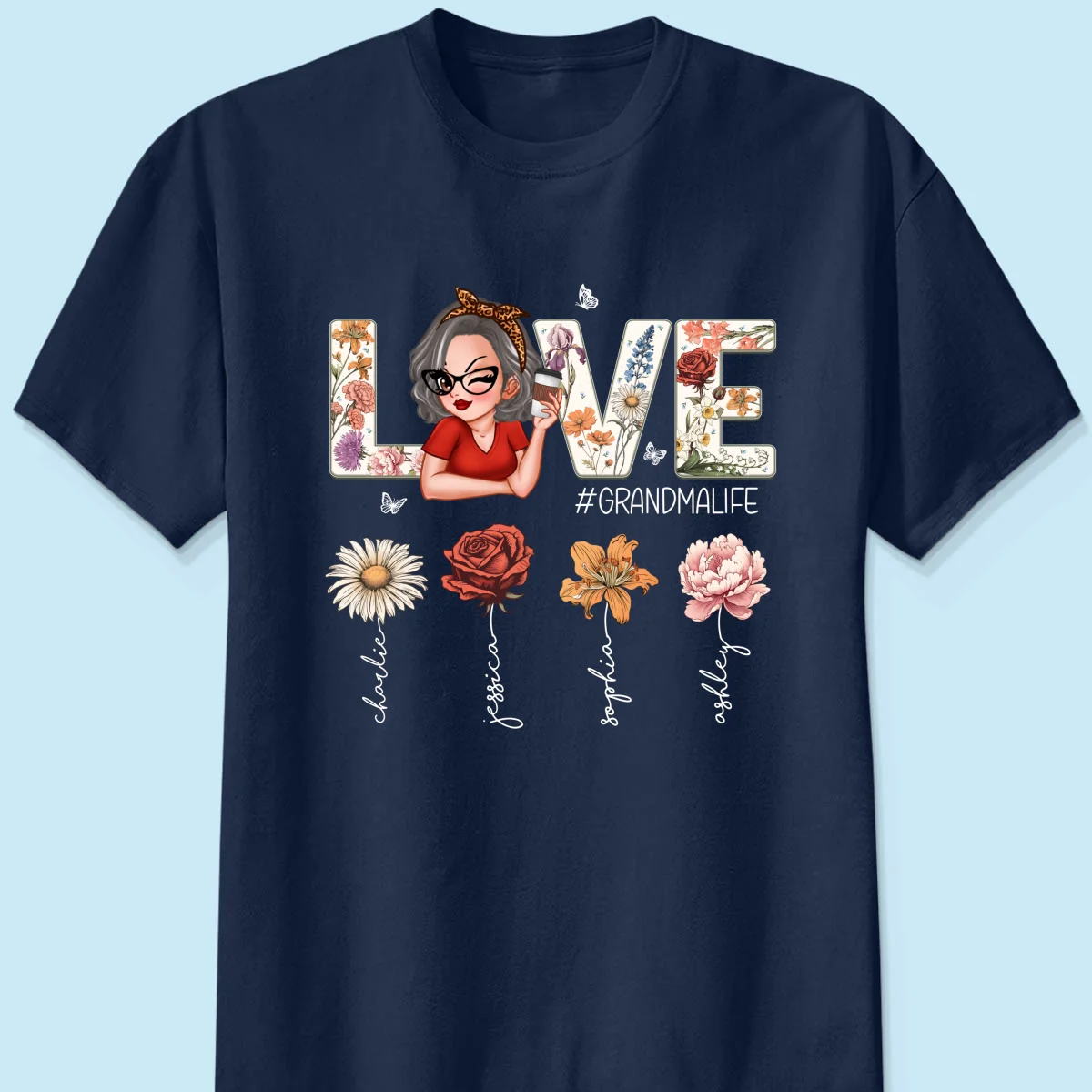 Love Grandma Life Vintage Birth Flowers With Kids Names Personalized Shirt - Image 11