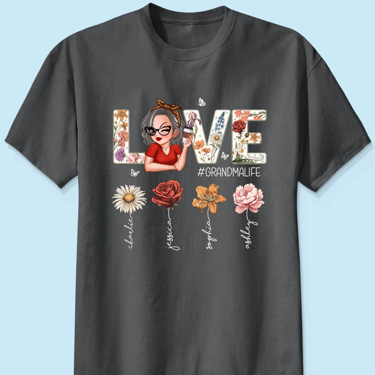 Love Grandma Life Vintage Birth Flowers With Kids Names Personalized Shirt - Image 12