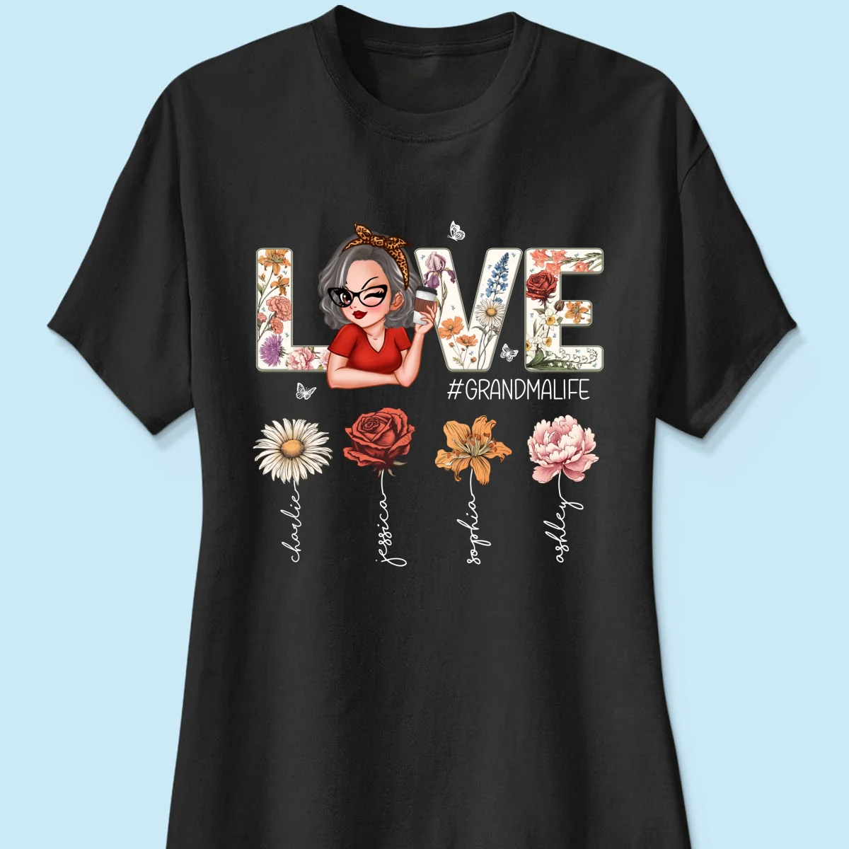 Love Grandma Life Vintage Birth Flowers With Kids Names Personalized Shirt - Image 13