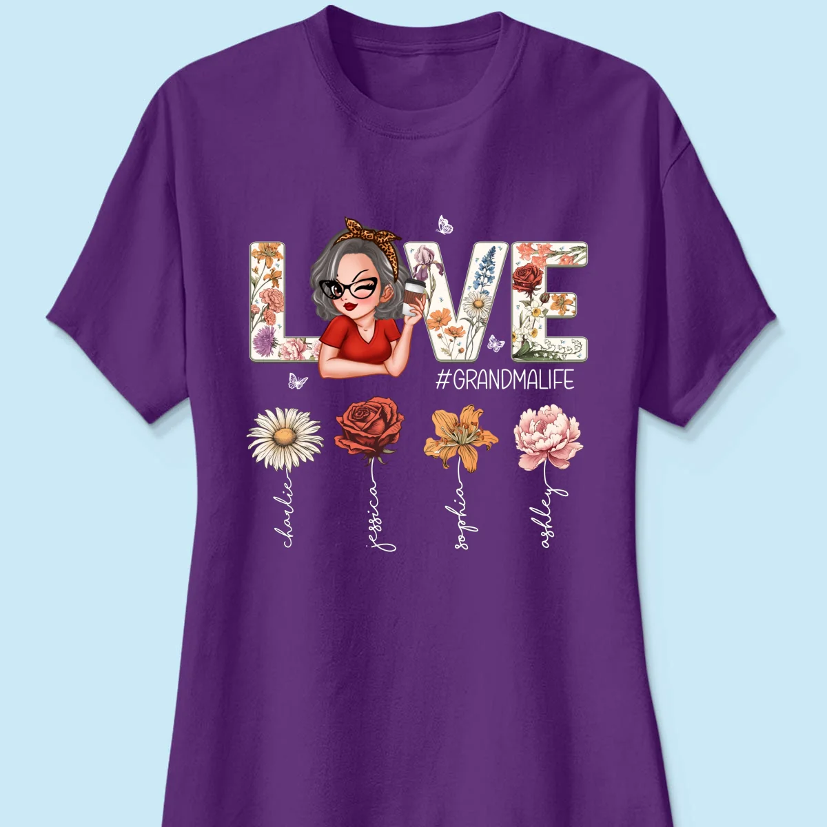 Love Grandma Life Vintage Birth Flowers With Kids Names Personalized Shirt - Image 14