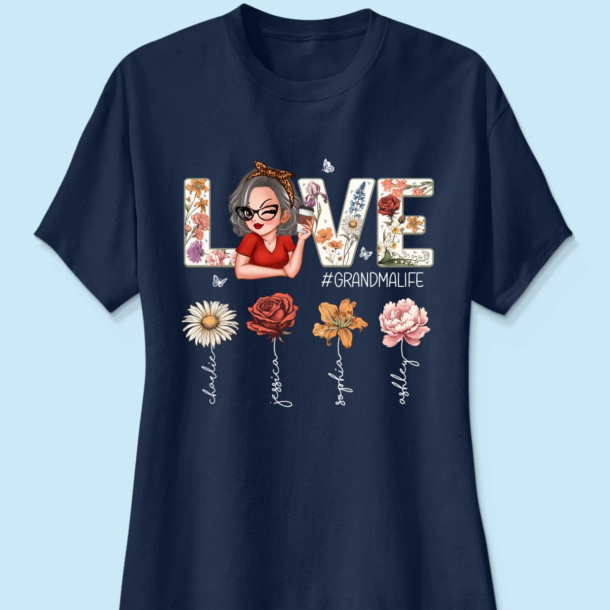 Love Grandma Life Vintage Birth Flowers With Kids Names Personalized Shirt - Image 15