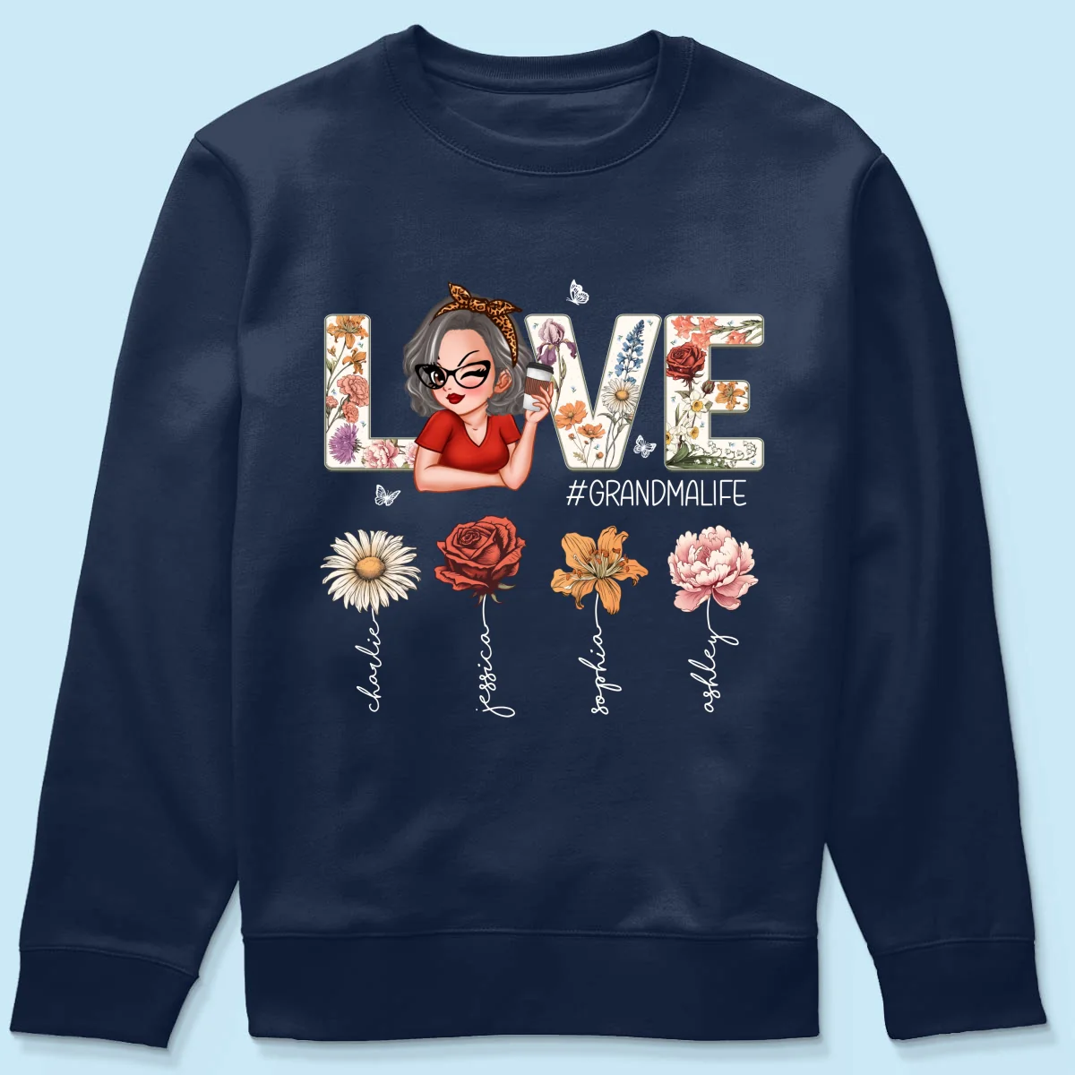Love Grandma Life Vintage Birth Flowers With Kids Names Personalized Shirt - Image 21