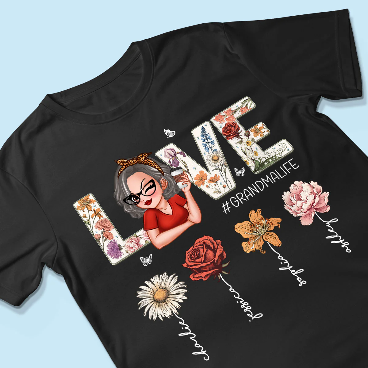 Love Grandma Life Vintage Birth Flowers With Kids Names Personalized Shirt - Image 3