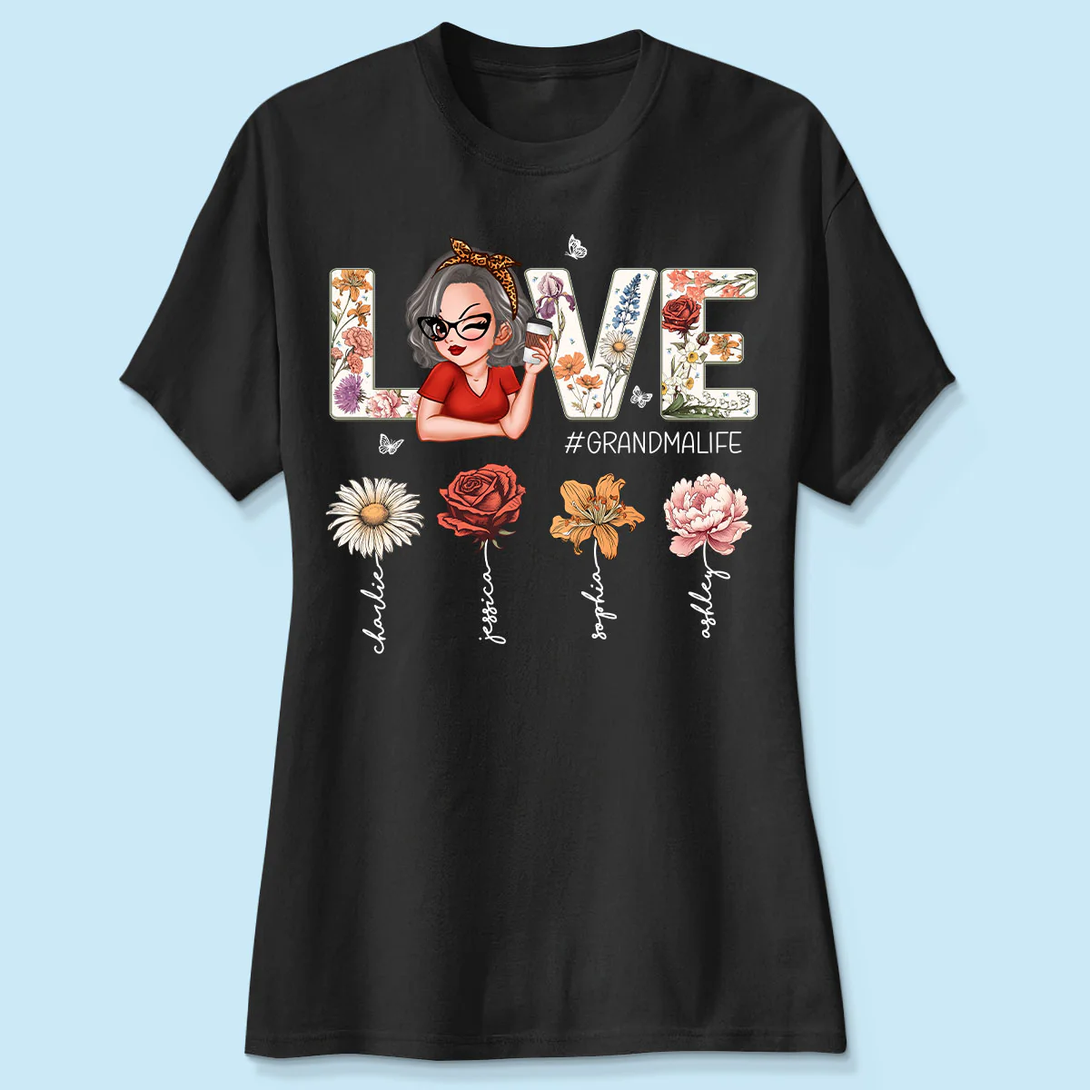 Love Grandma Life Vintage Birth Flowers With Kids Names Personalized Shirt - Image 4