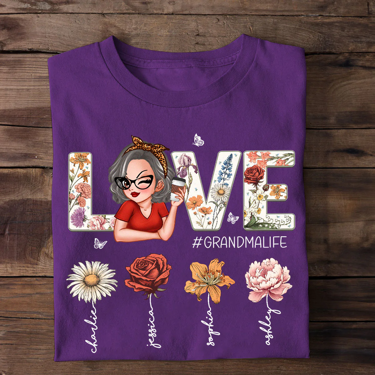 Love Grandma Life Vintage Birth Flowers With Kids Names Personalized Shirt - Image 7