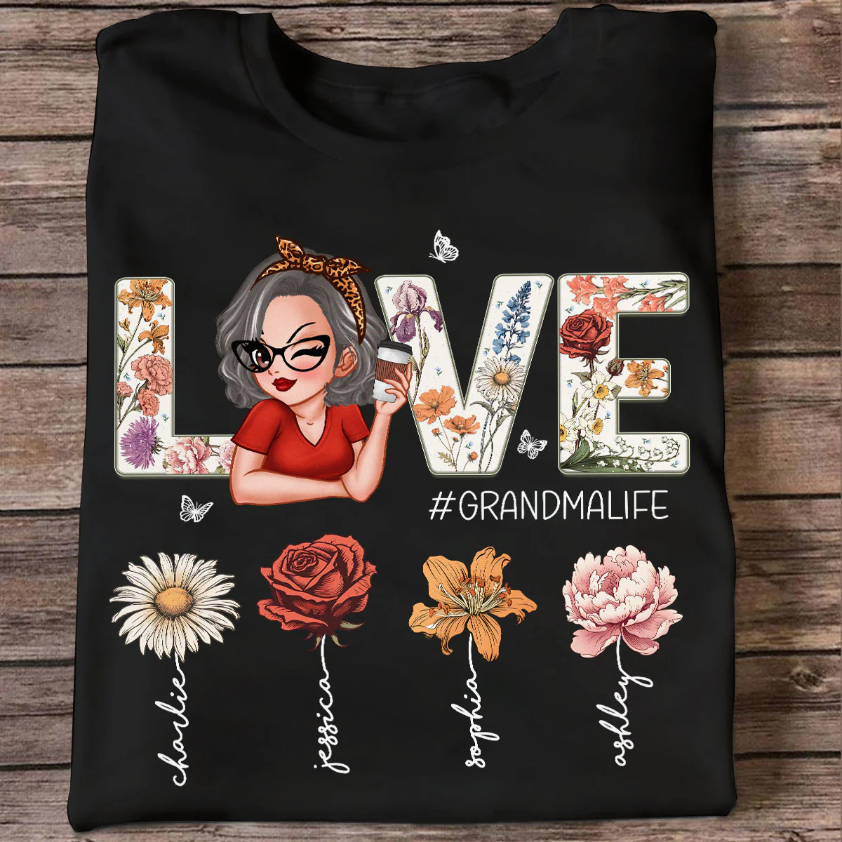 Love Grandma Life Vintage Birth Flowers With Kids Names Personalized Shirt - Image 8