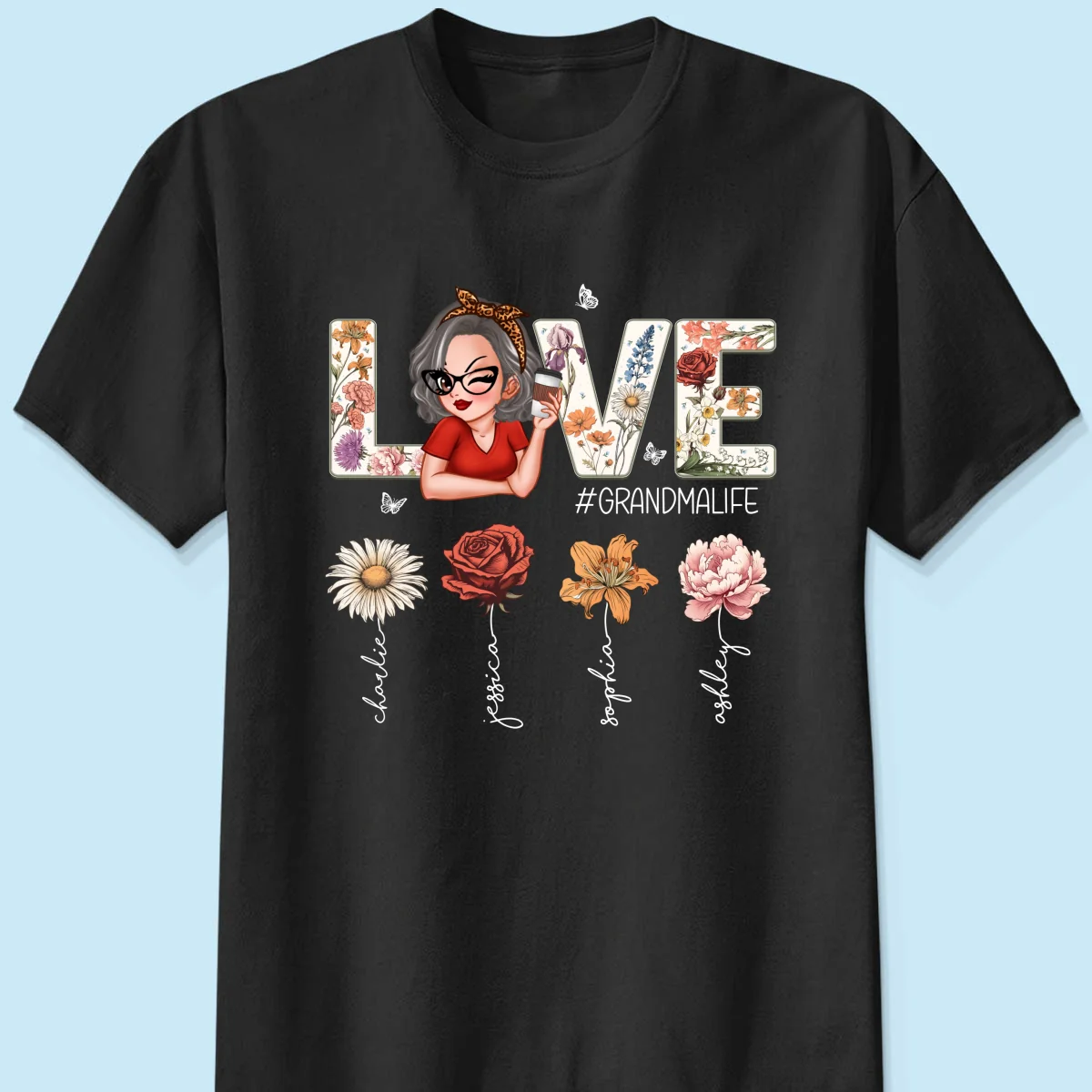 Love Grandma Life Vintage Birth Flowers With Kids Names Personalized Shirt - Image 9
