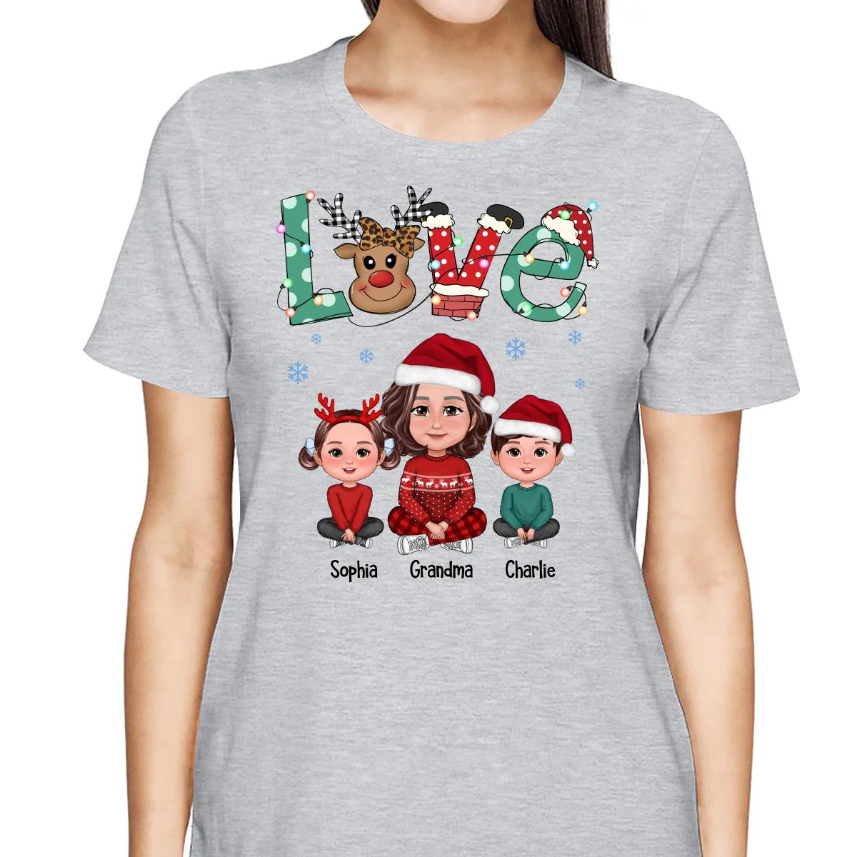 LOVE Grandma Mom Life Crossed Legs Christmas Pattern Personalized Shirt - Image 2