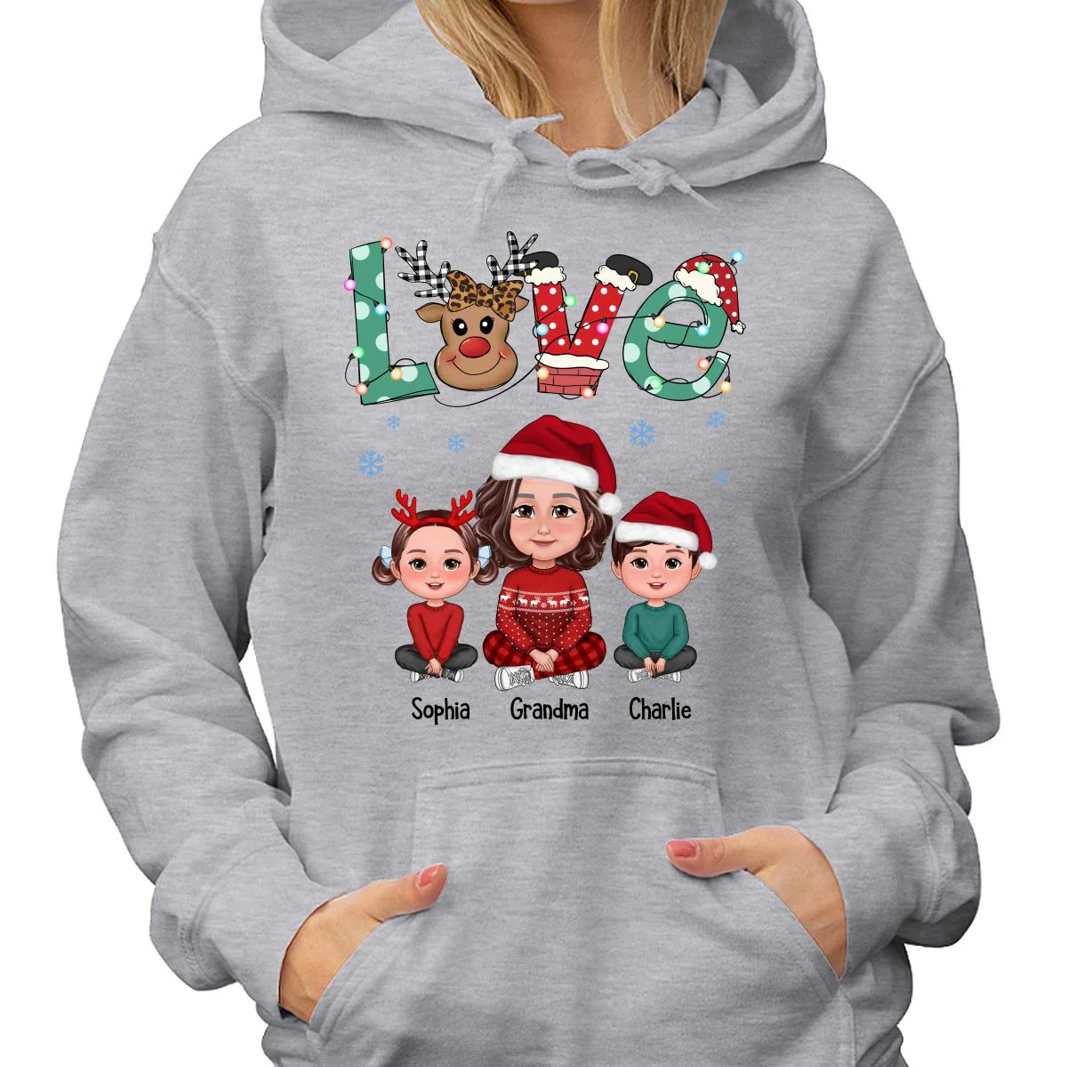 LOVE Grandma Mom Life Crossed Legs Christmas Pattern Personalized Shirt - Image 4