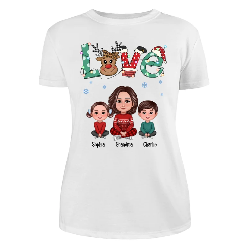 LOVE Grandma Mom Life Crossed Legs Christmas Pattern Personalized Shirt - Image 9