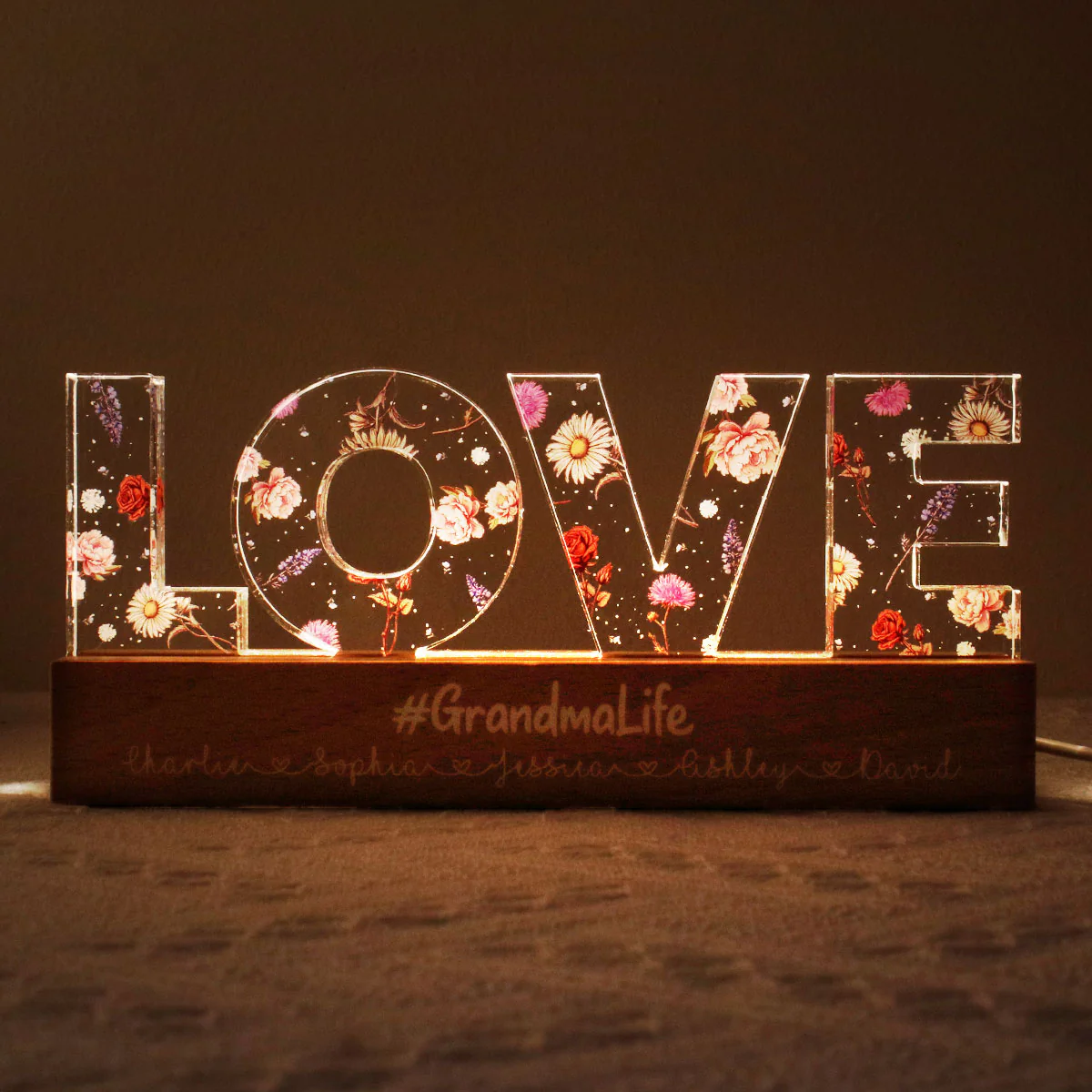 Love Grows Here, Birth Month Flower, Custom Flower Printed LED Night Light, Gift For Mom
