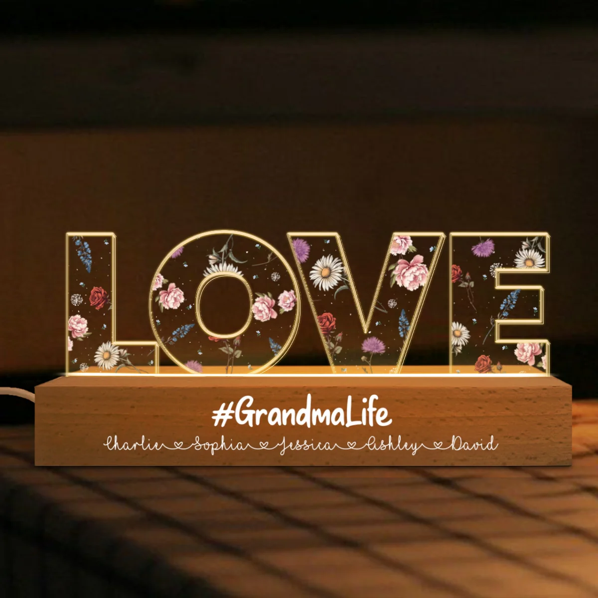 Love Grows Here, Birth Month Flower, Custom Flower Printed LED Night Light, Gift For Mom - Image 6