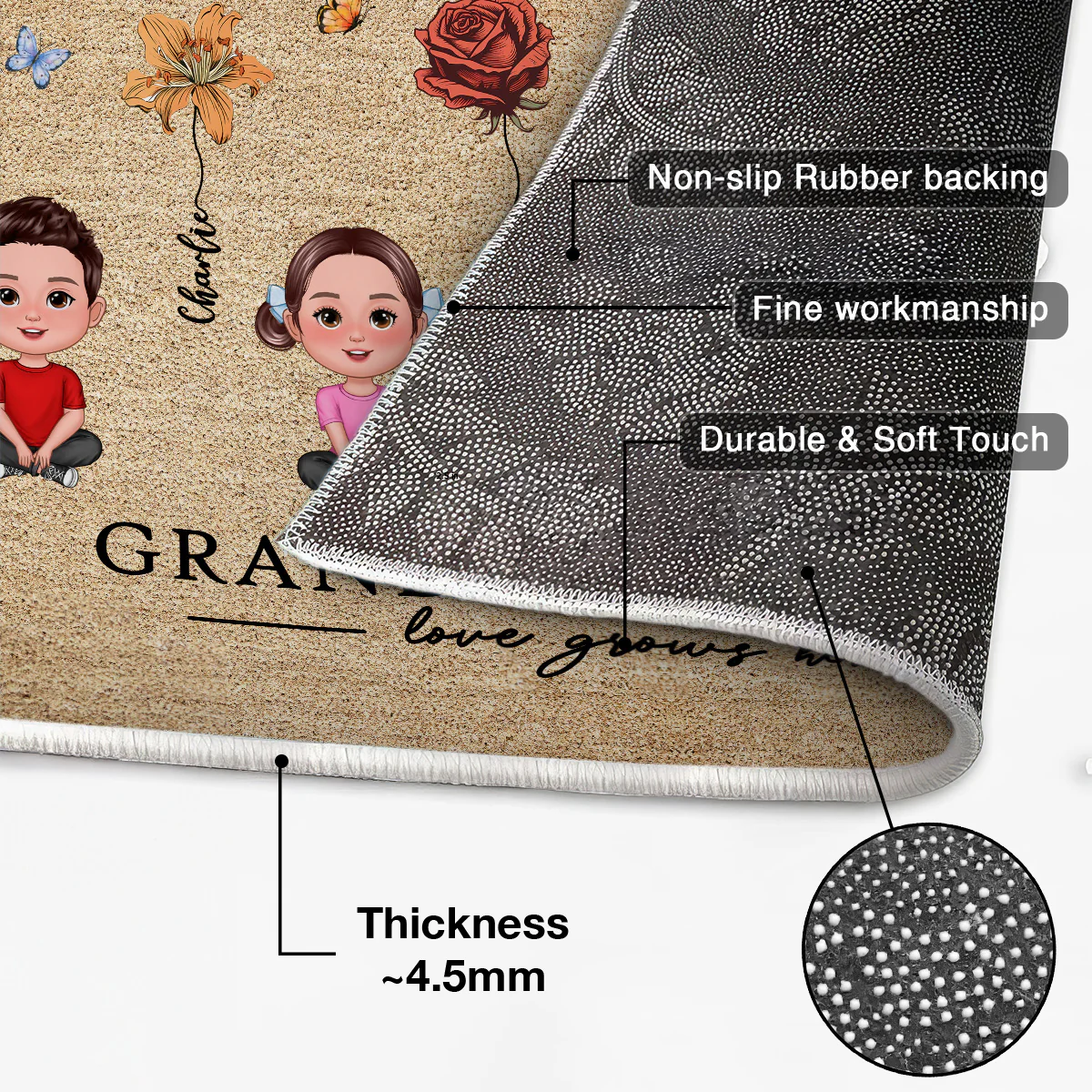 Love Grows Here Grandma Garden Birth Month Flowers Grandkids Crossed Legs Personalized Doormat - Image 4