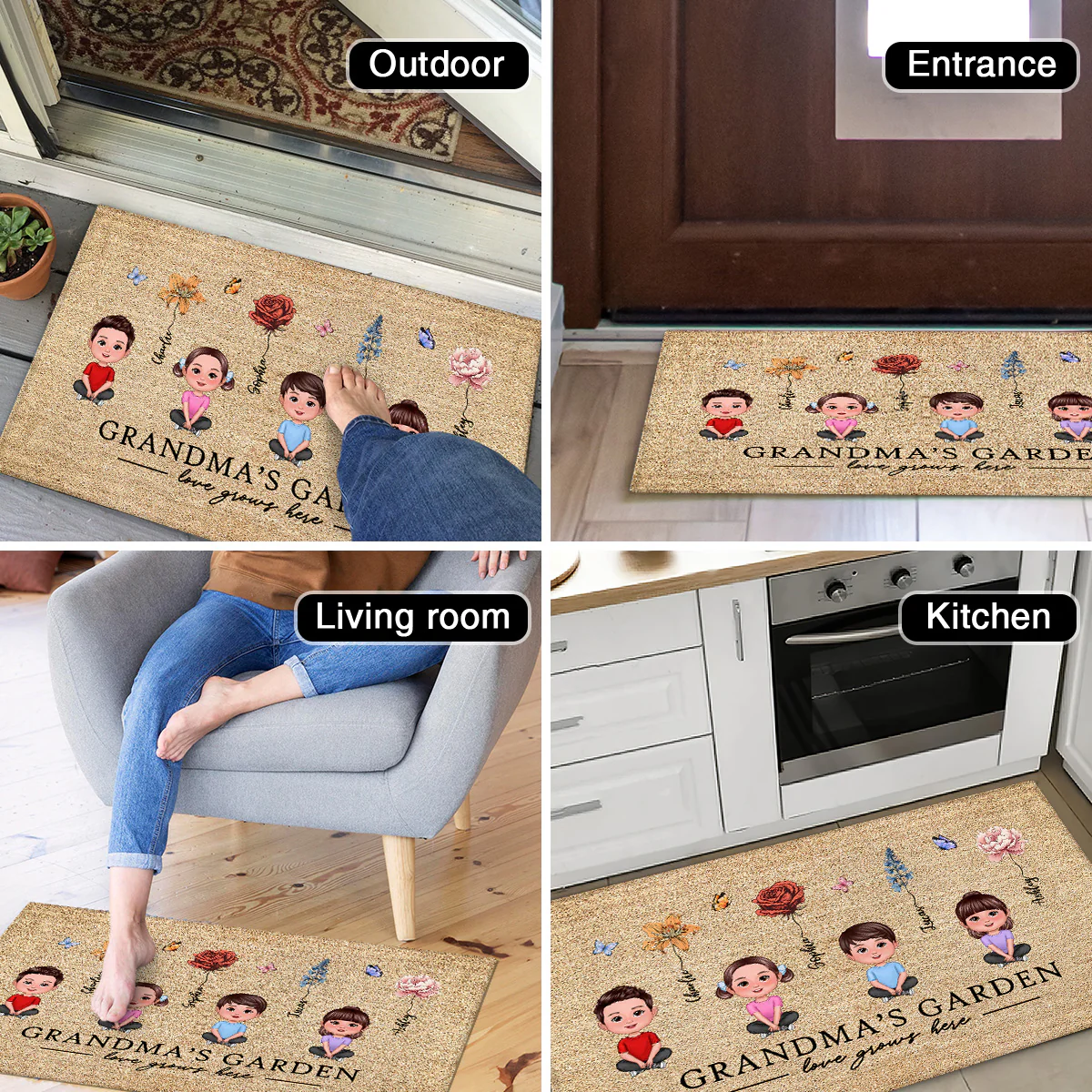 Love Grows Here Grandma Garden Birth Month Flowers Grandkids Crossed Legs Personalized Doormat - Image 5