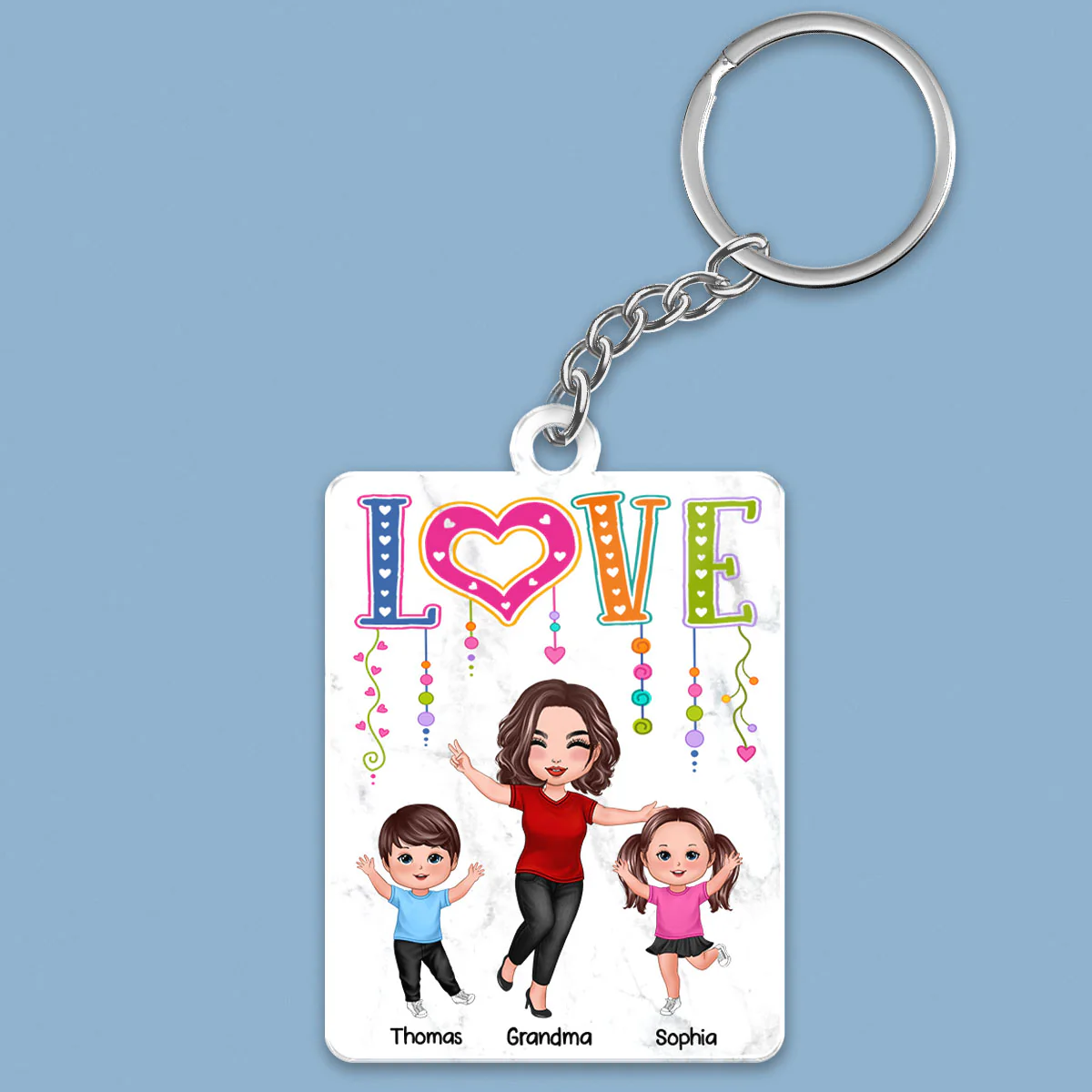 LOVE Happy Doll Grandma Mom With Kids Personalized Acrylic Keychain - Image 2