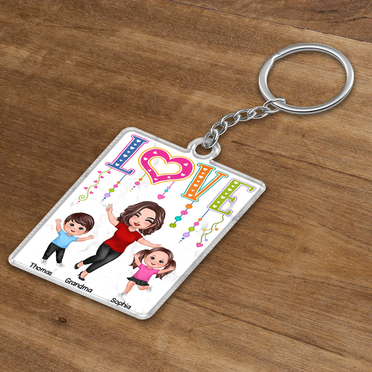 LOVE Happy Doll Grandma Mom With Kids Personalized Acrylic Keychain - Image 3