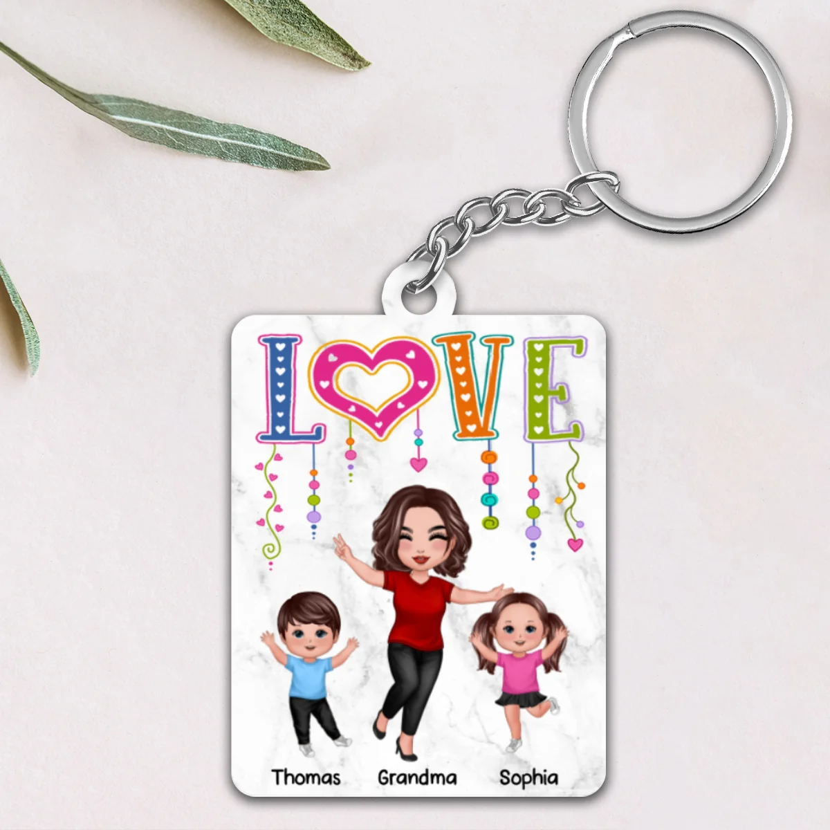 LOVE Happy Doll Grandma Mom With Kids Personalized Acrylic Keychain - Image 4