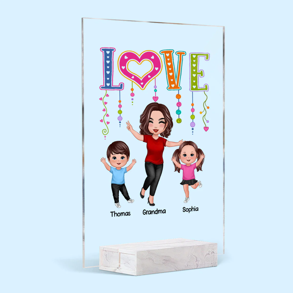 LOVE Happy Doll Grandma Mom With Kids Personalized Acrylic Plaque - Image 2