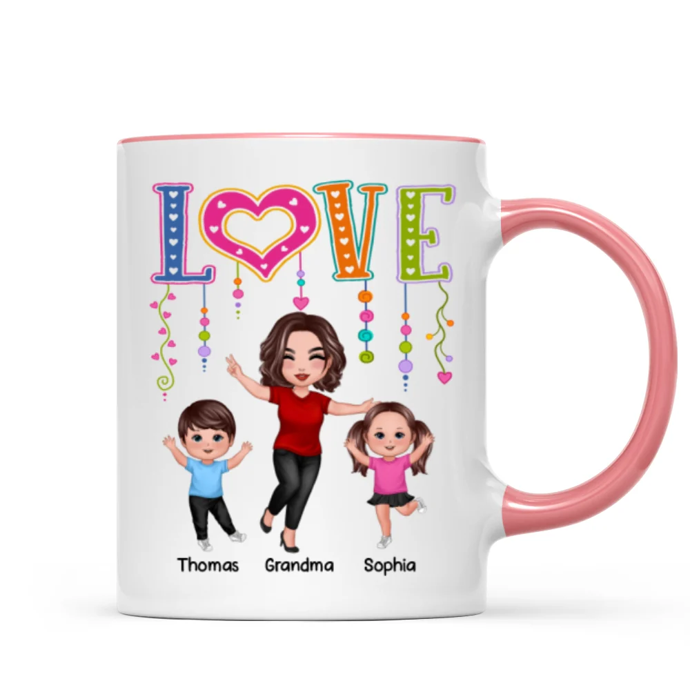 LOVE Happy Doll Grandma Mom With Kids Personalized Mug - Image 9