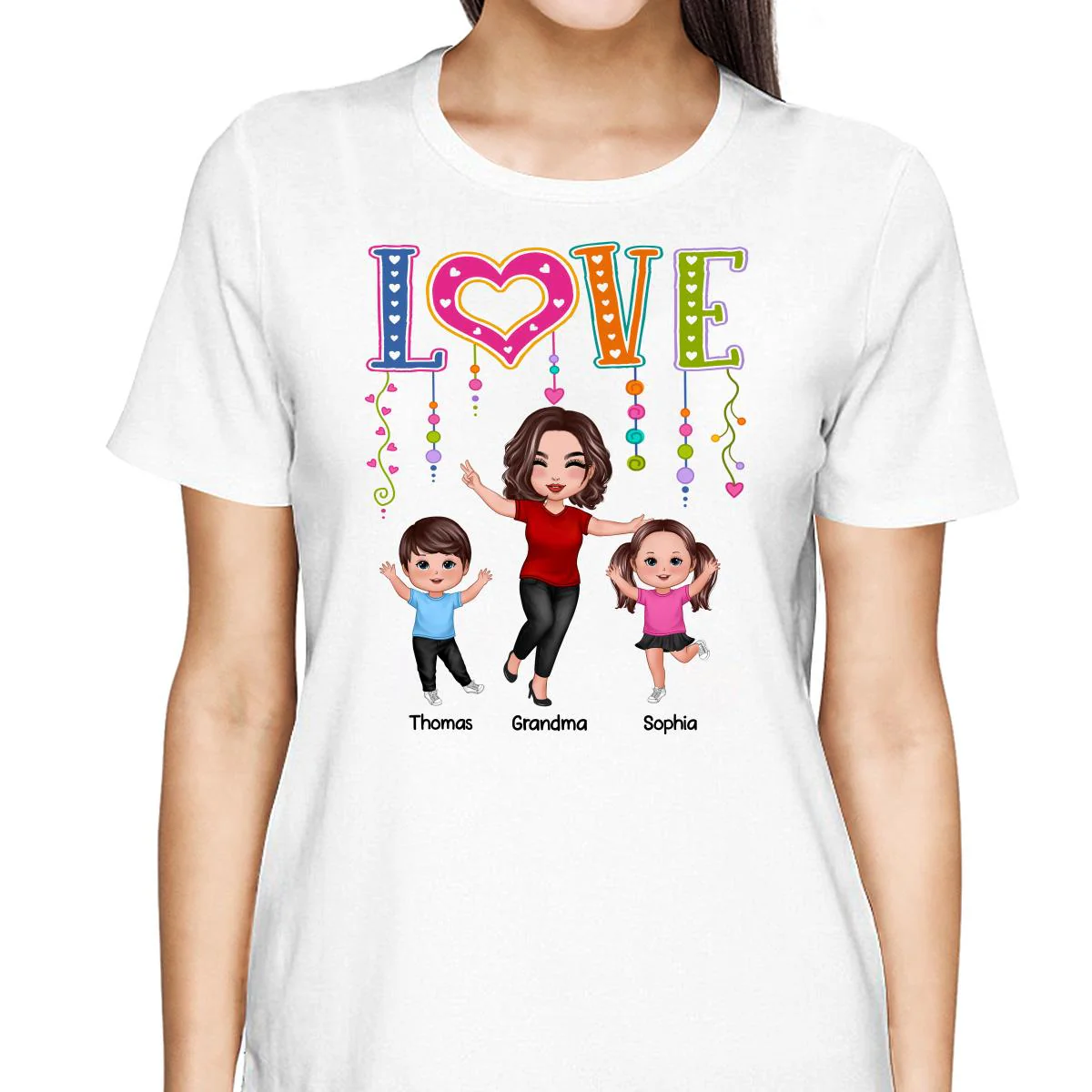 LOVE Happy Doll Grandma Mom With Kids Personalized Shirt - Image 2