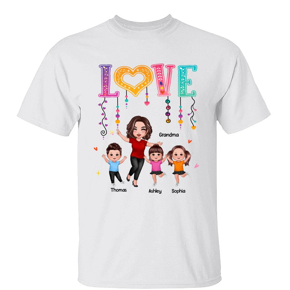 LOVE Happy Doll Grandma Mom With Kids Personalized Shirt