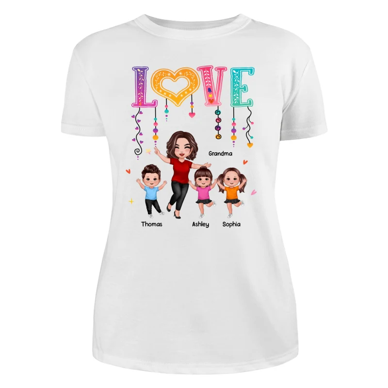 LOVE Happy Doll Grandma Mom With Kids Personalized Shirt - Image 9