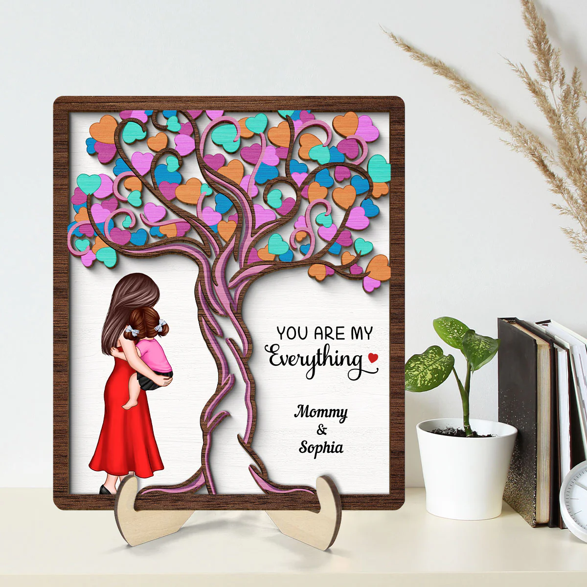 Love Heart Tree Mother Daughter Personalized 2-Layer Wooden Plaque - Image 2