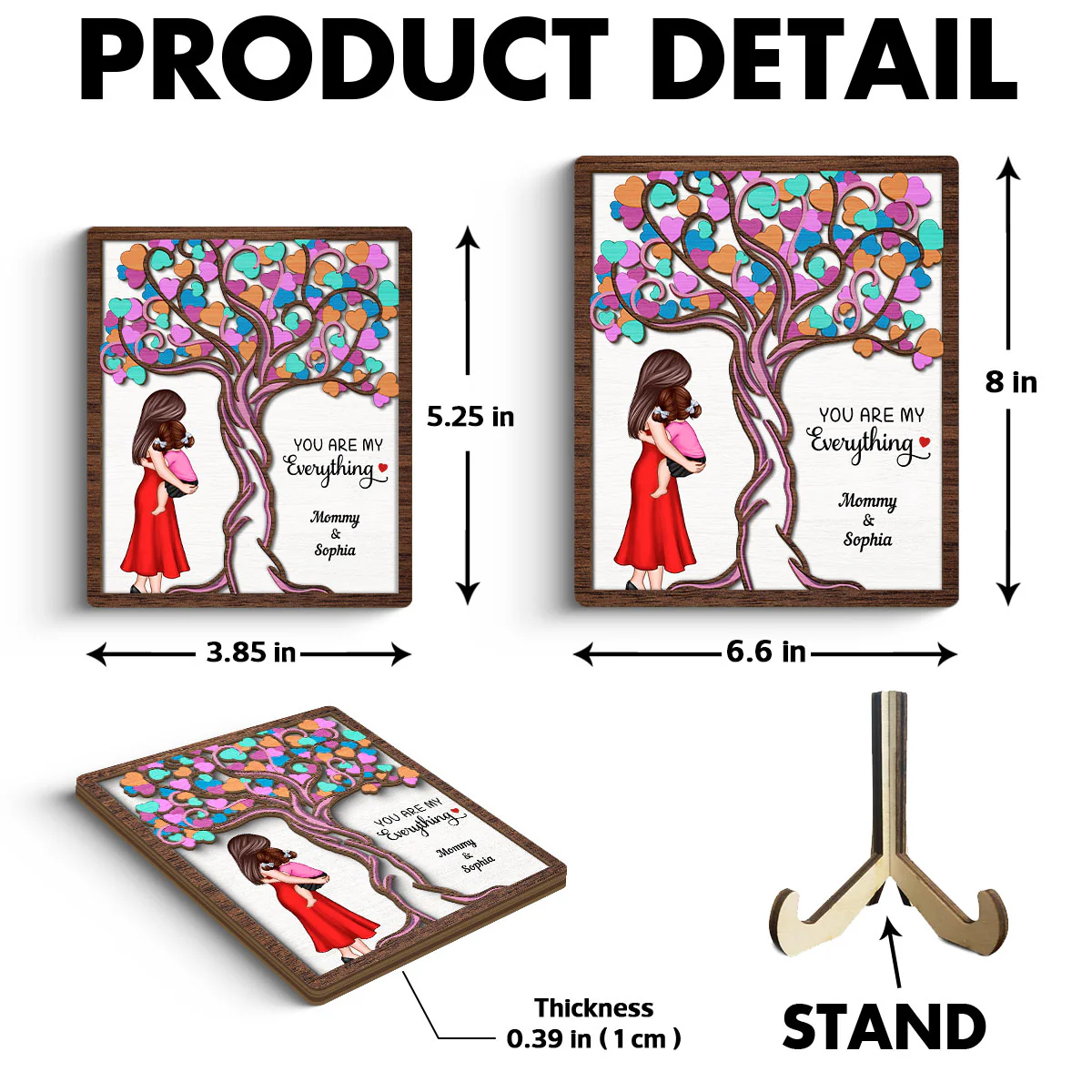 Love Heart Tree Mother Daughter Personalized 2-Layer Wooden Plaque - Image 6