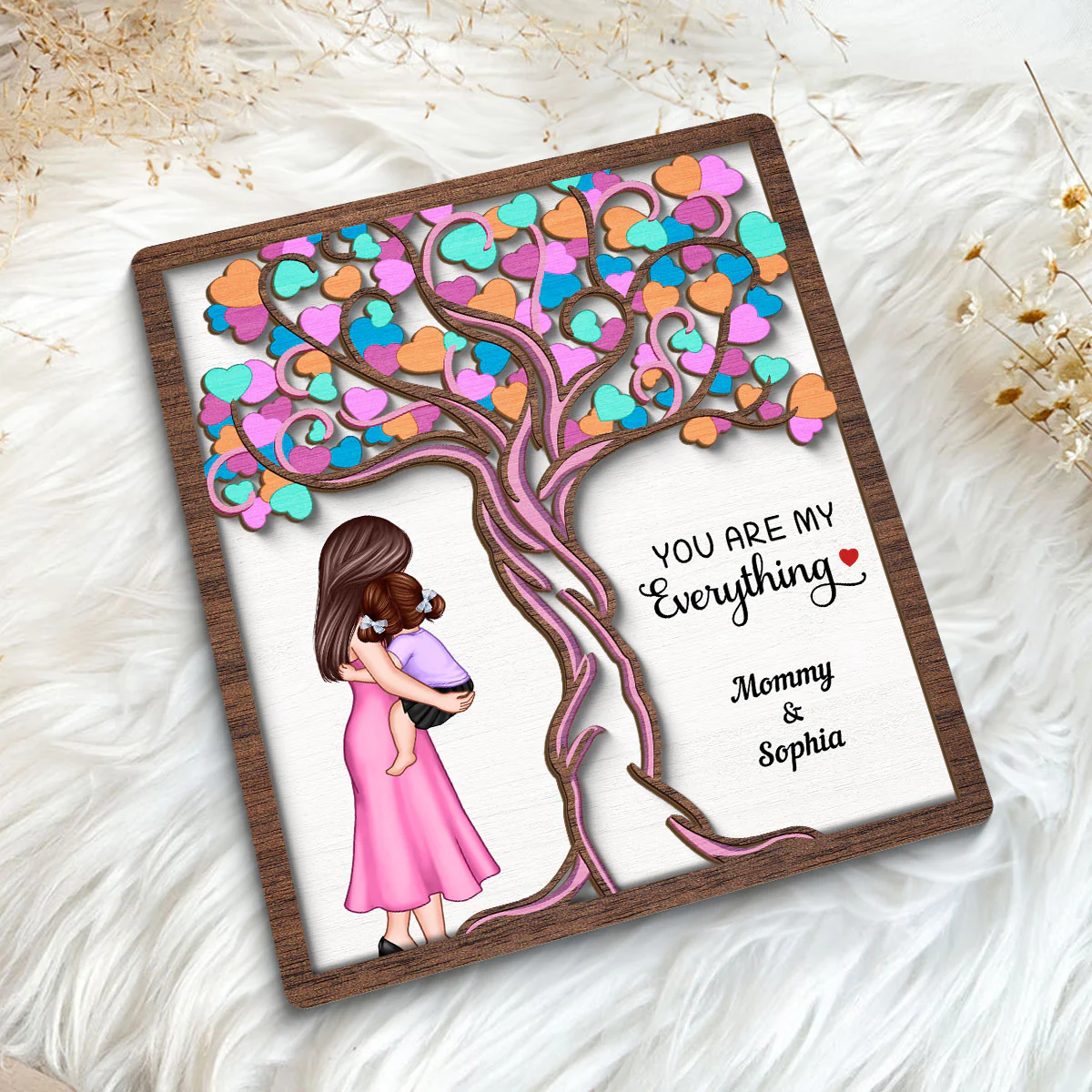 Love Heart Tree Mother Daughter Personalized 2-Layer Wooden Plaque - Image 8