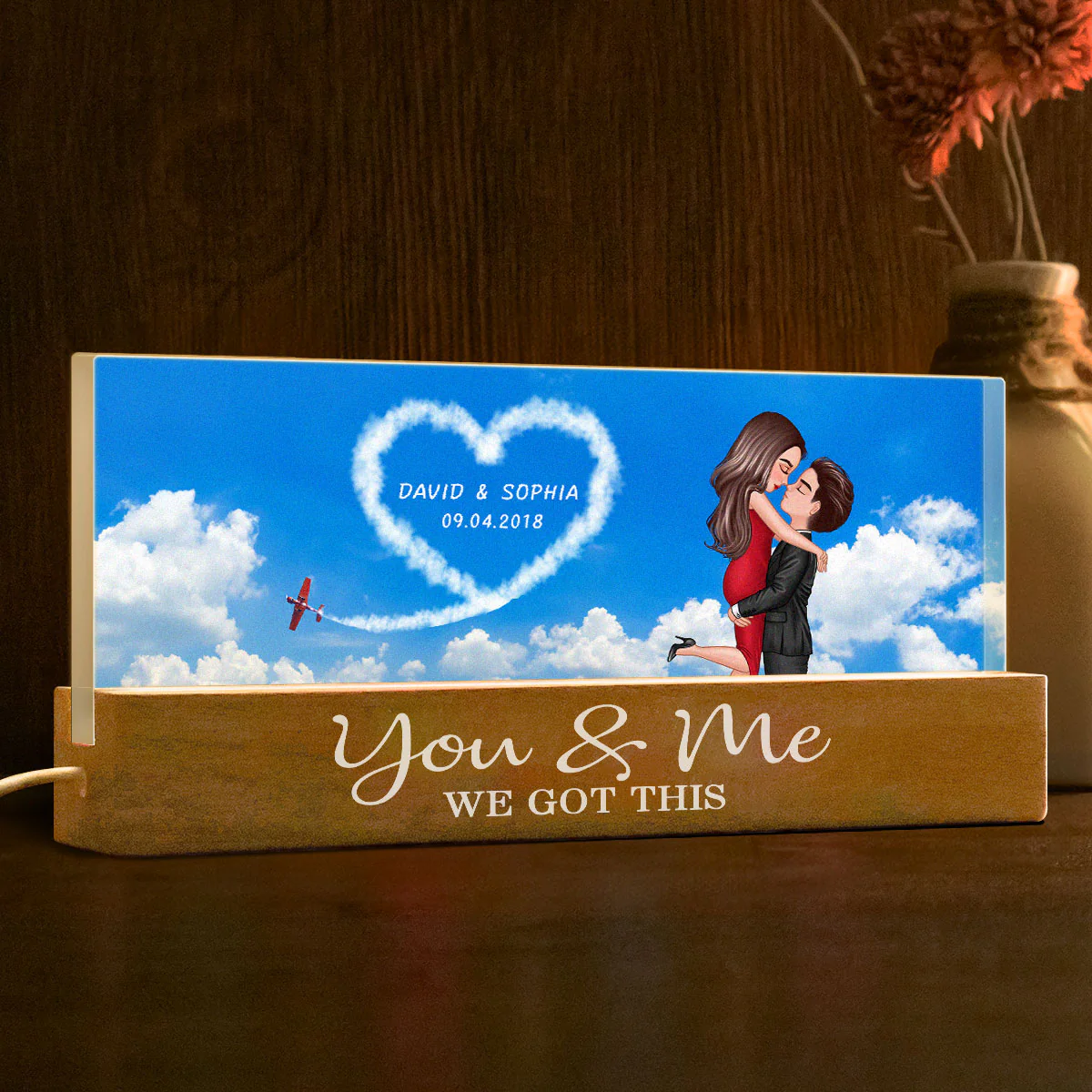 Love In The Sky, Couple Hearts Personalized Acrylic Block LED Night Light, Valentines Gift, Anniversary Gift - Image 3