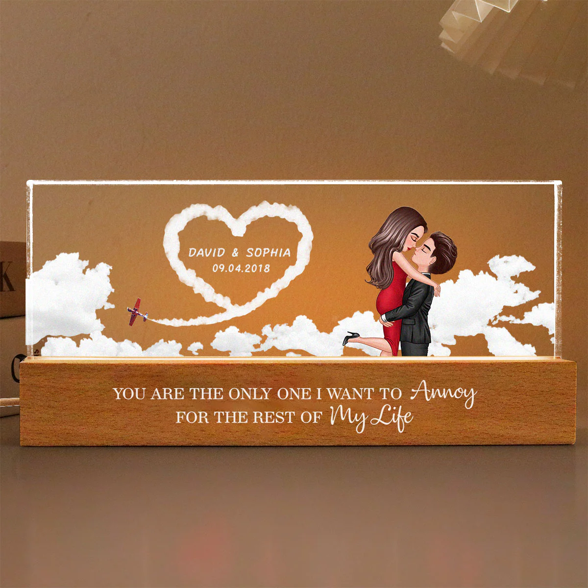 Love In The Sky, Couple Hearts Personalized Acrylic Block LED Night Light, Valentines Gift, Anniversary Gift - Image 4