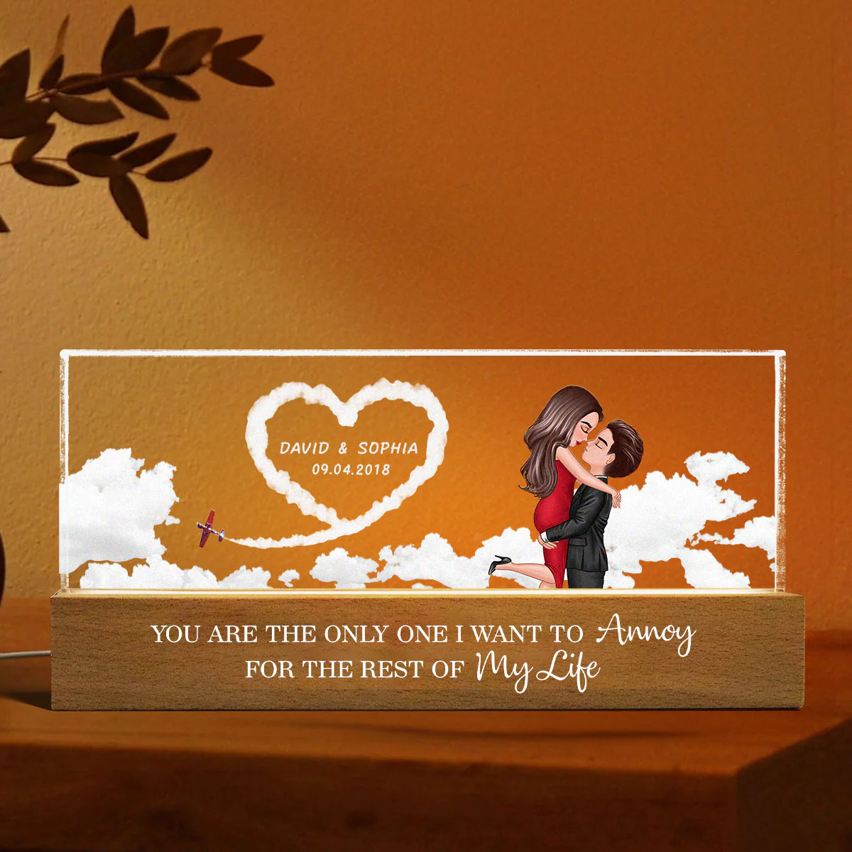 Love In The Sky, Couple Hearts Personalized Acrylic Block LED Night Light, Valentines Gift, Anniversary Gift - Image 5