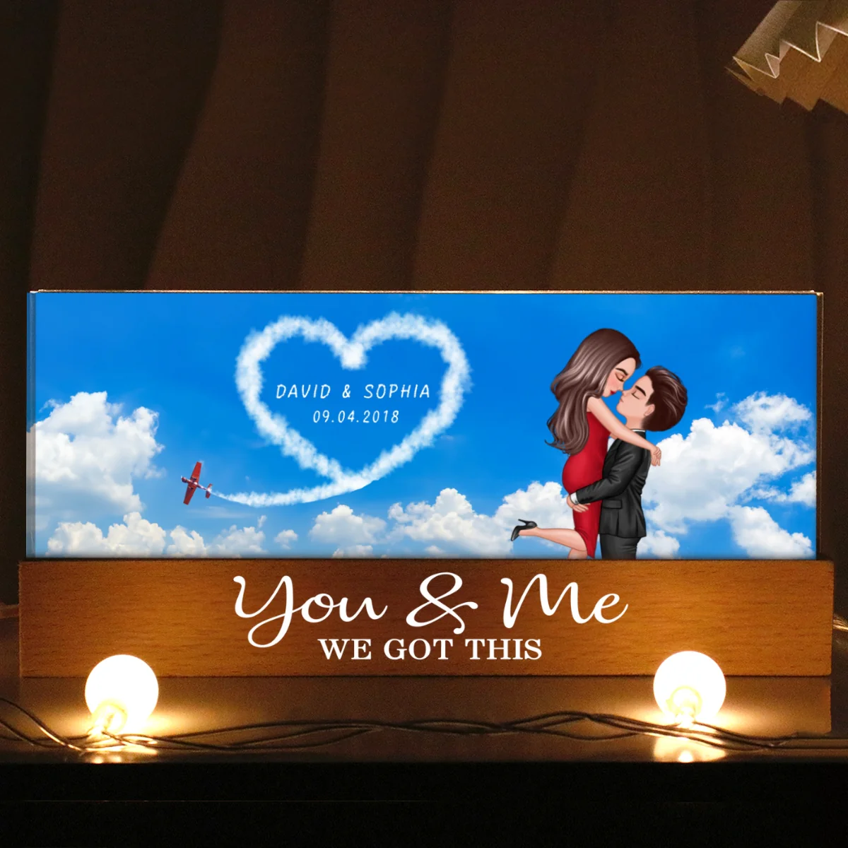 Love In The Sky, Couple Hearts Personalized Acrylic Block LED Night Light, Valentines Gift, Anniversary Gift - Image 7