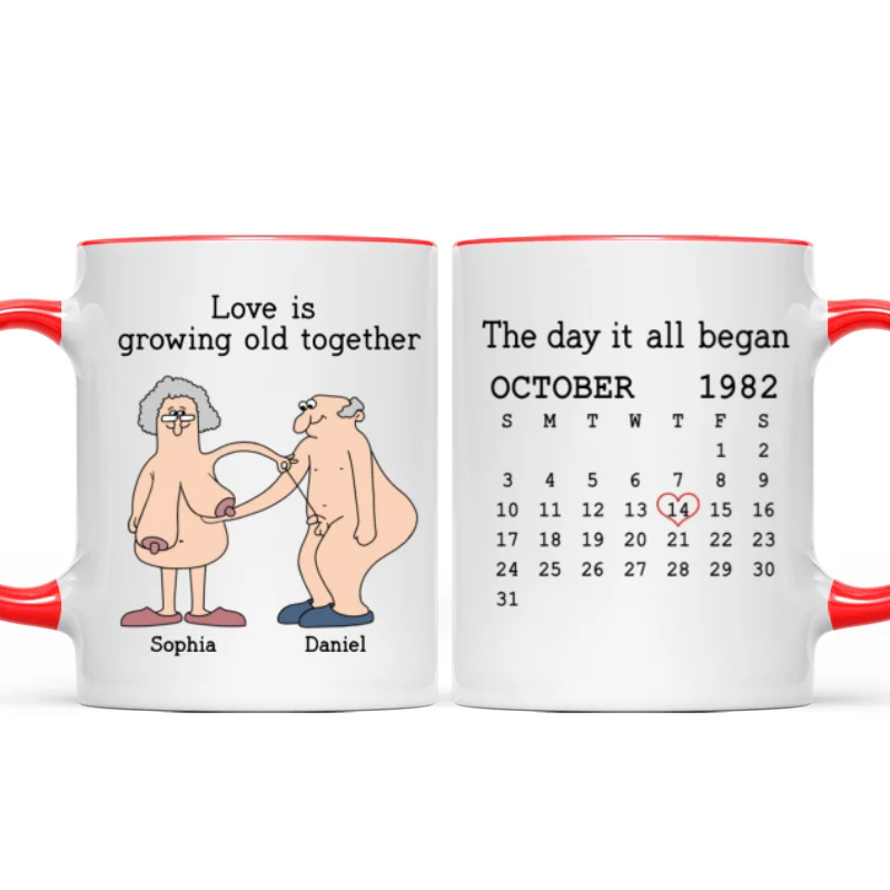 Love Is Growing Old Together Anniversary Calendar Keepsake Personalized Mug - Image 11
