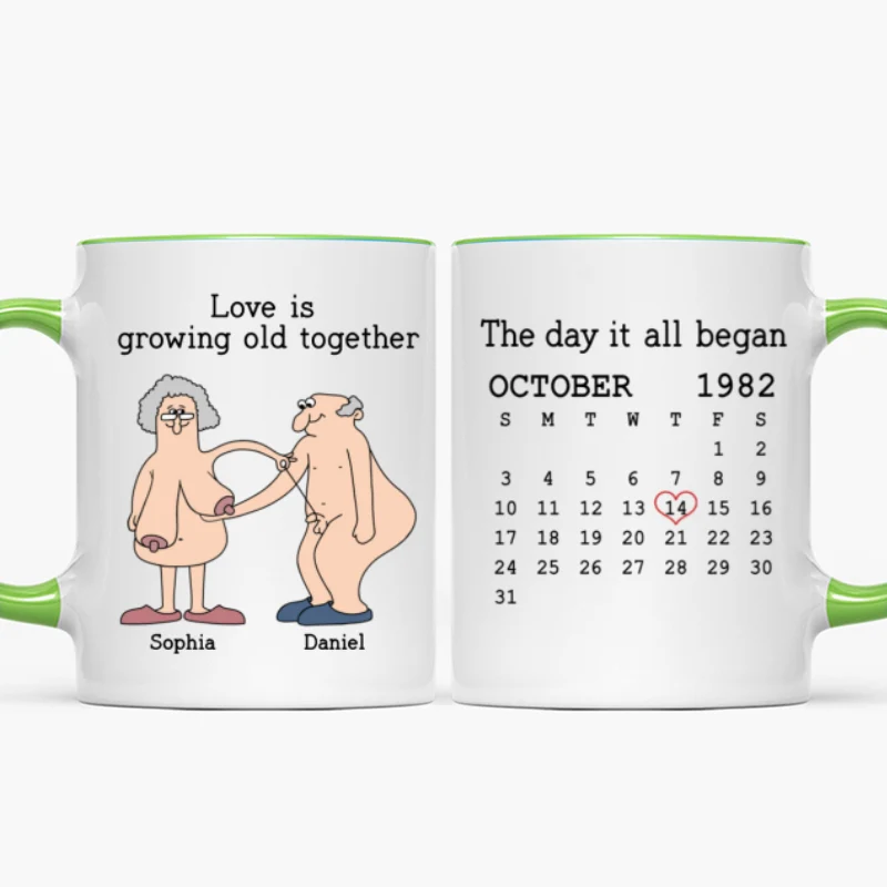 Love Is Growing Old Together Anniversary Calendar Keepsake Personalized Mug - Image 14