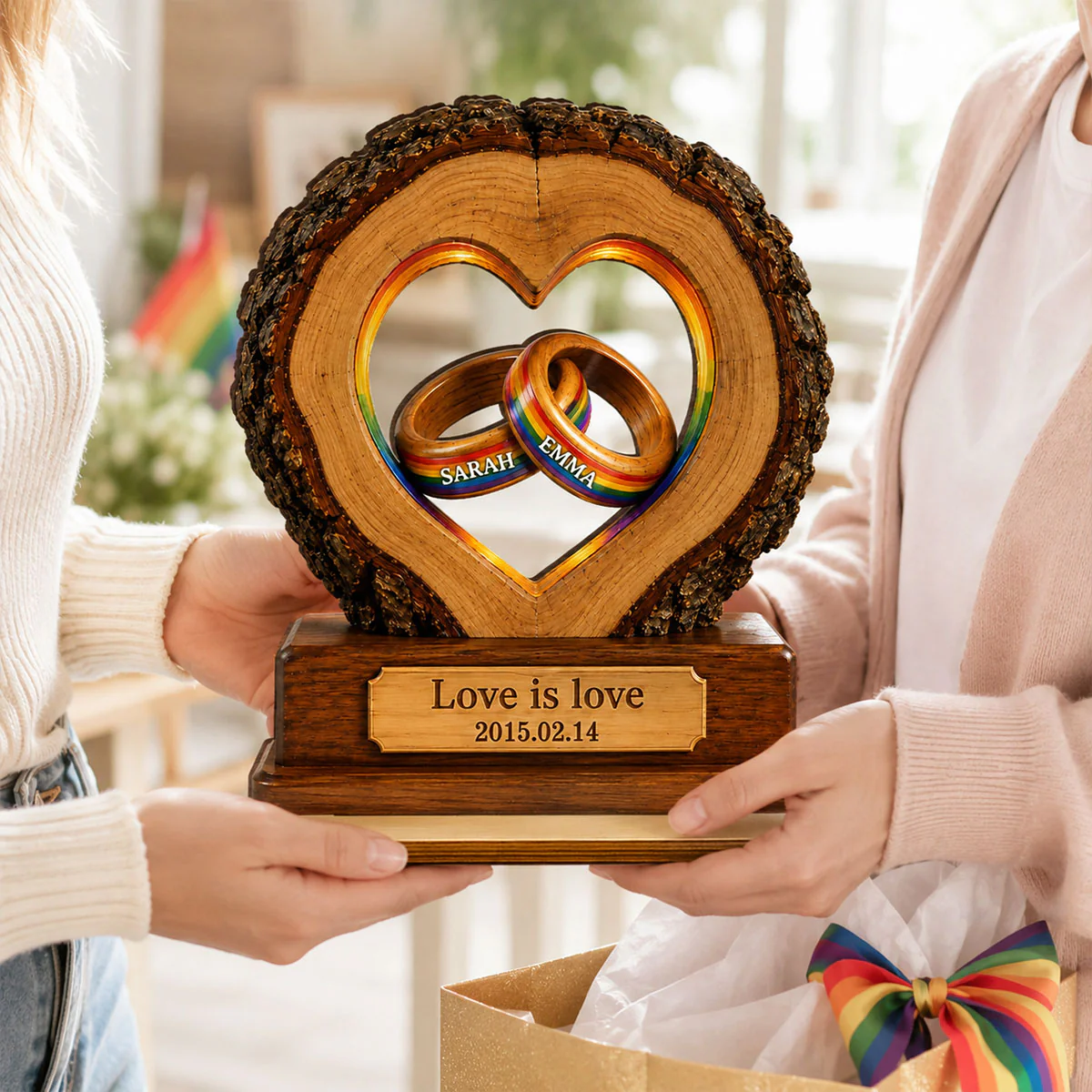 Love is Love LGBTQ+ Couple Anniversary - Personalized 2-Layered Wooden Plaque - Heartfelt Gift for Her, for Him - Image 8